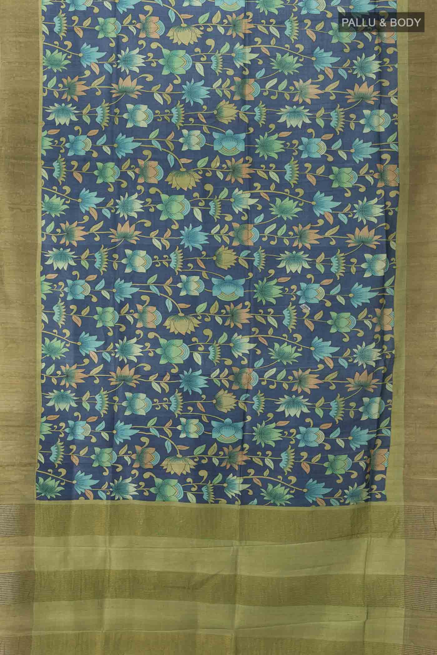 Light Blue Tussar Silk Saree - Image 5