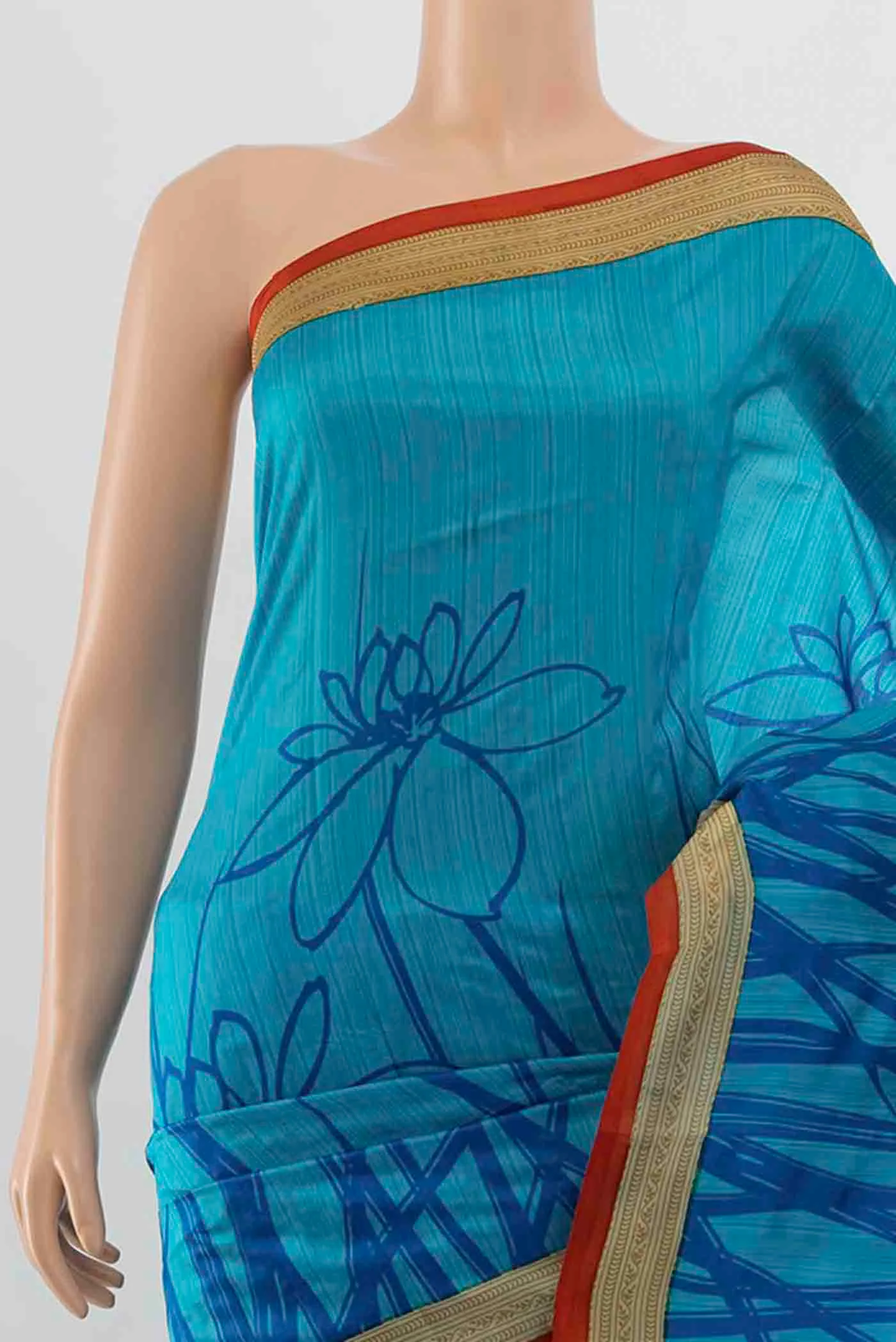 Light Blue Tussar Silk Saree - Image 2