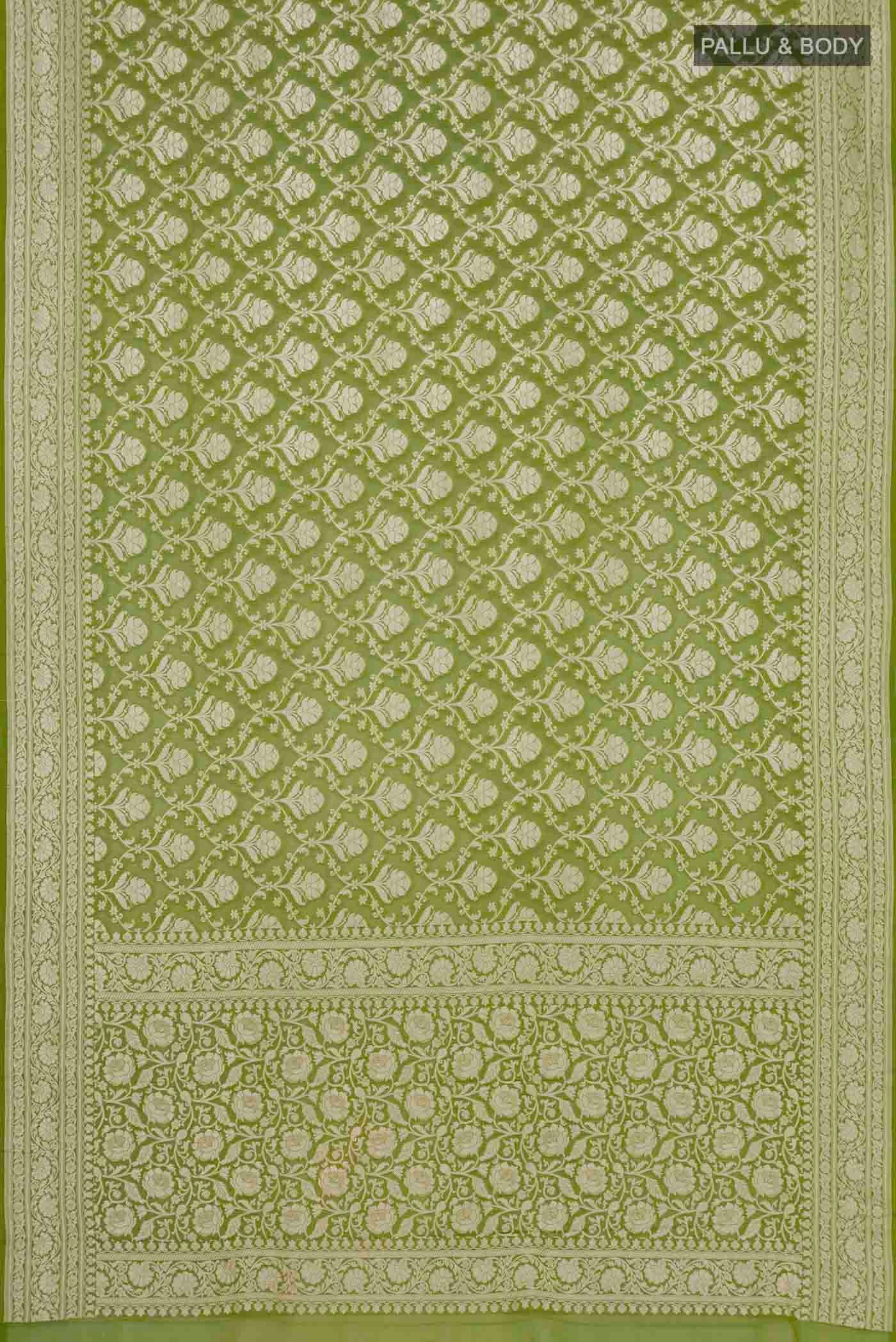 Acid Green Banarasi Georgette Saree - Image 4