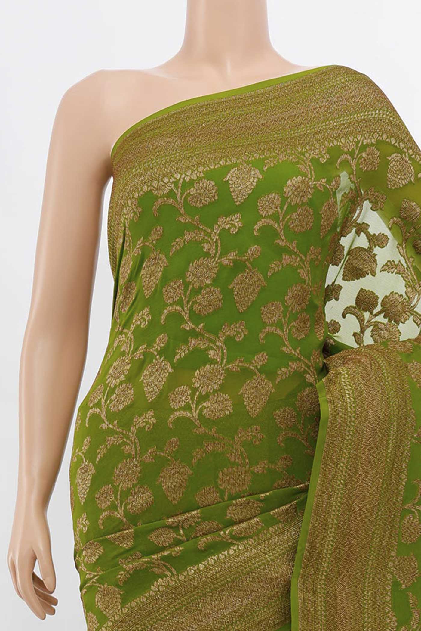 Green Banarasi Georgette Saree - Image 2