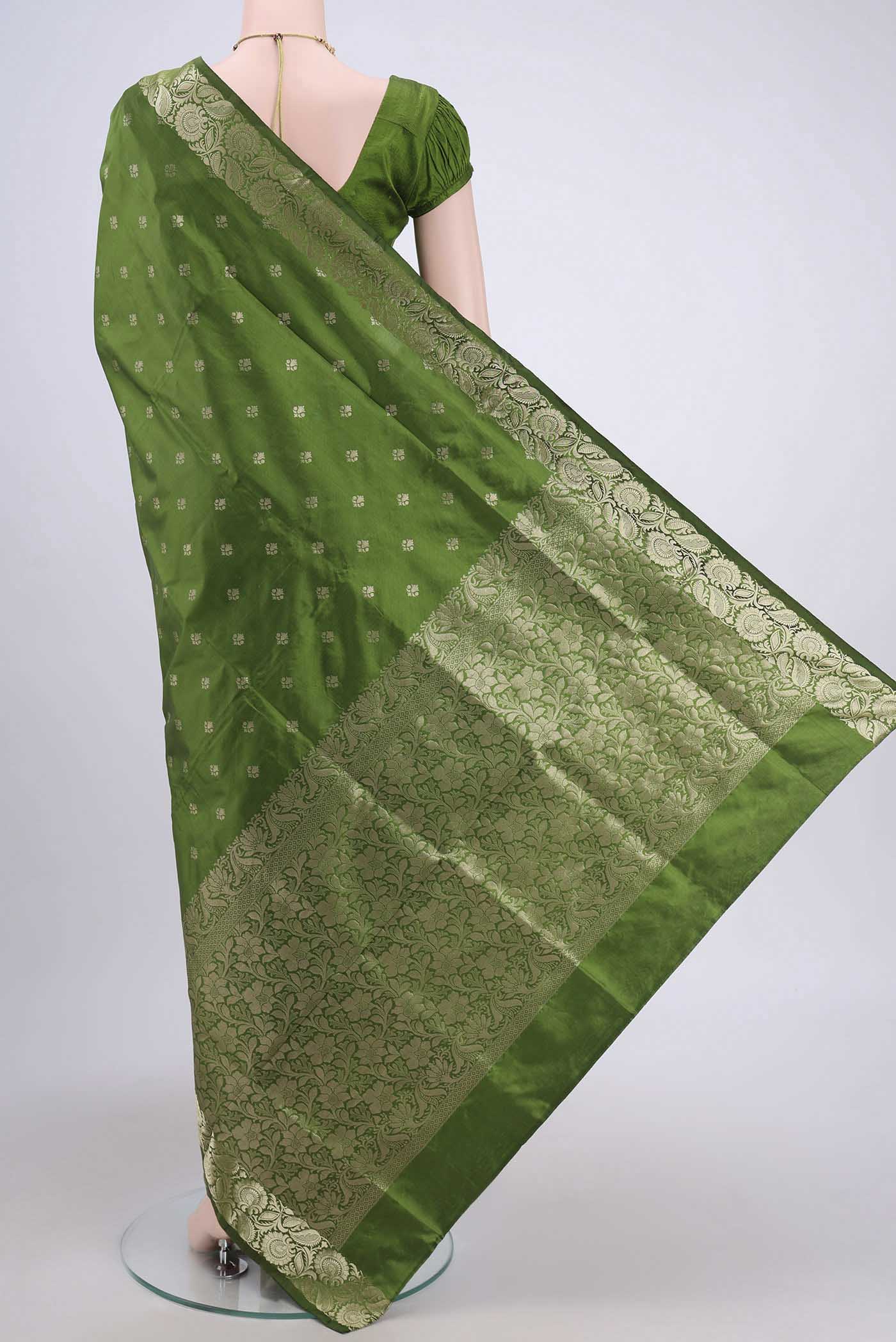 Green Banarasi Katan Silk Saree - Image 3