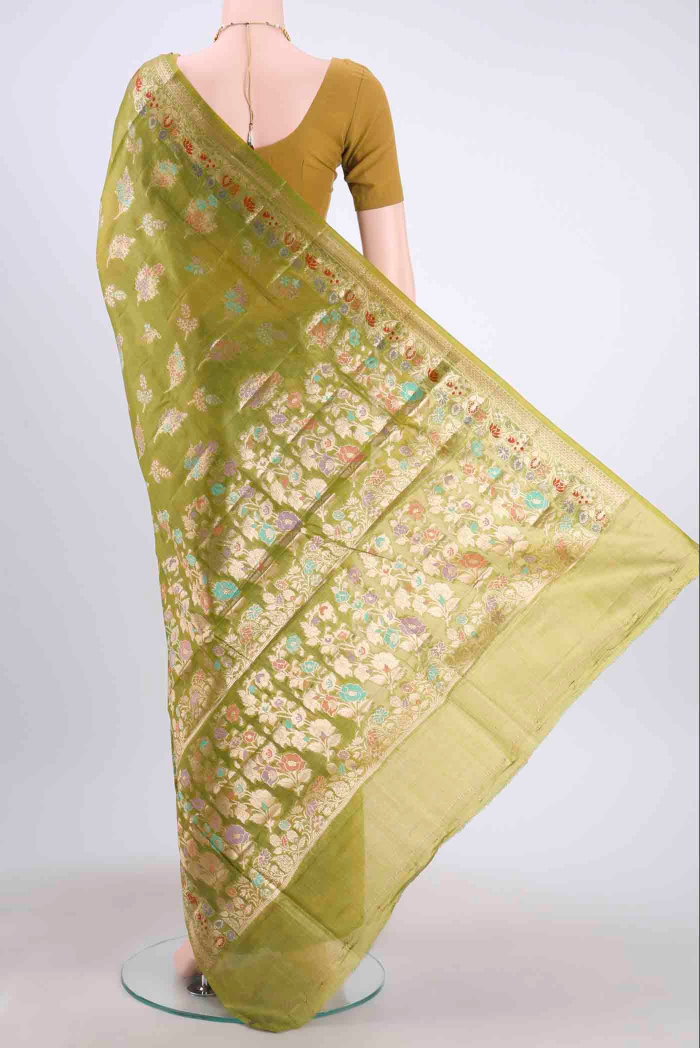 Green Banarasi Tussar Silk Saree - Image 3