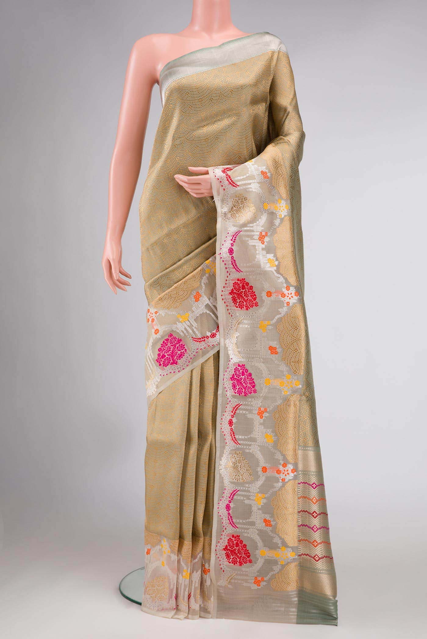 Pure Silk Pure Zari Light Green Banarasi Saree - Image 7