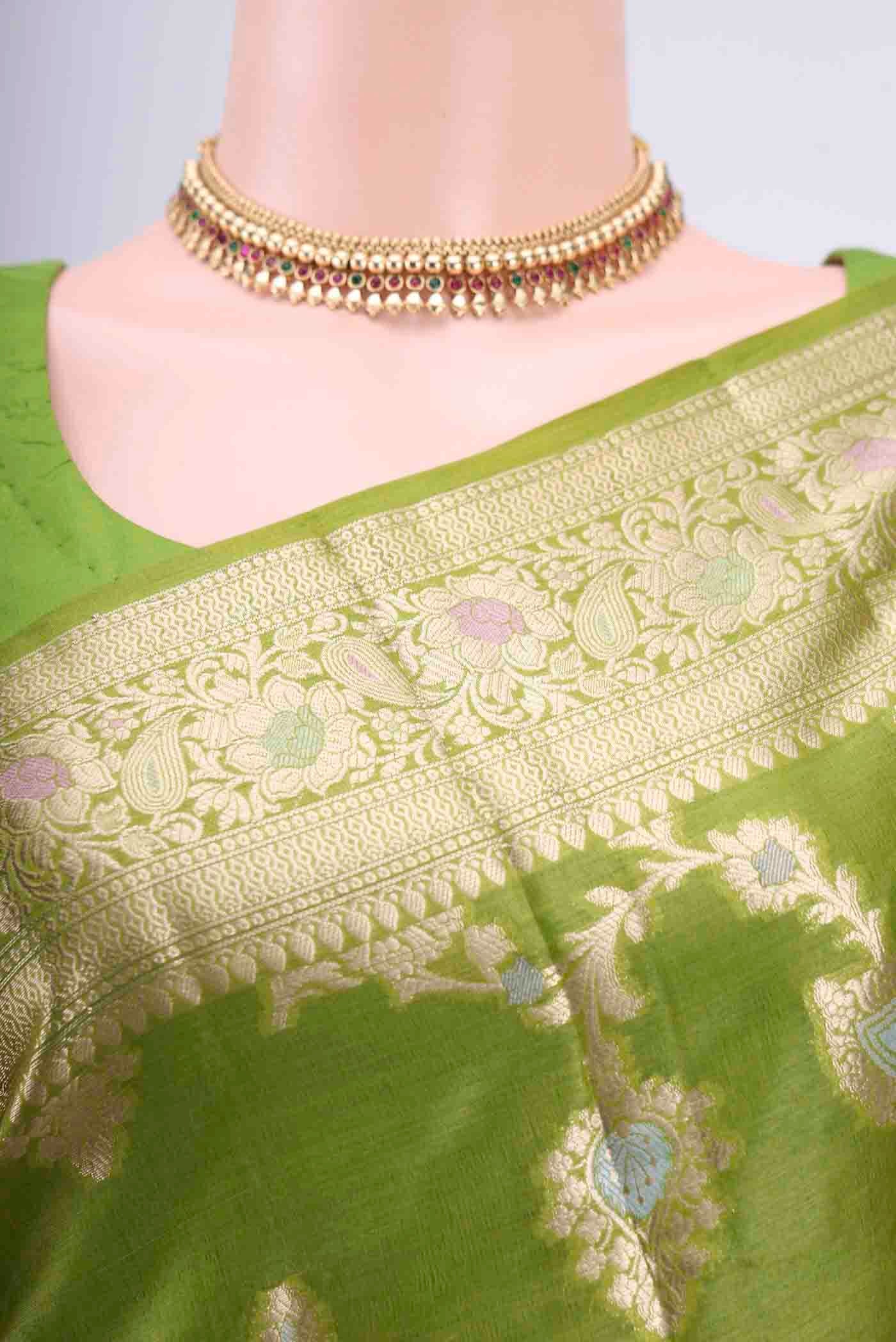 Light Green Banarasi Tussar Silk Saree - Image 2