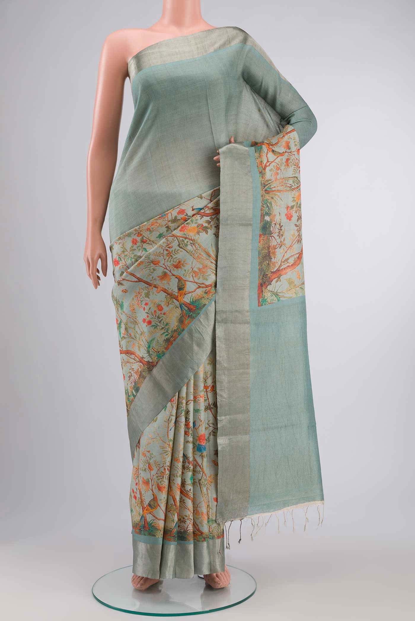 Light Green Bhagalpuri Tussar Silk Saree
