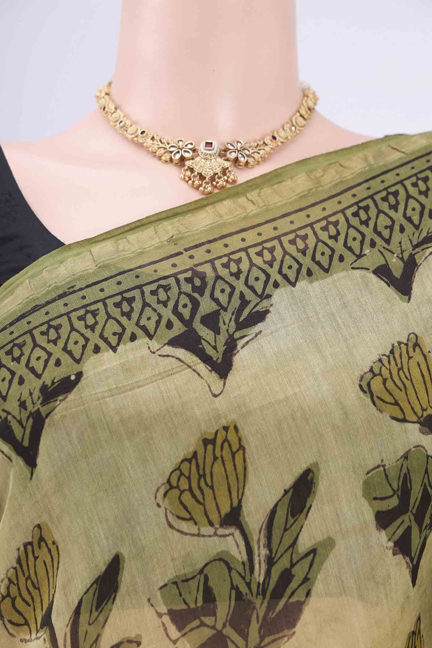 Beige Chanderi Silk Cotton Saree - Image 2