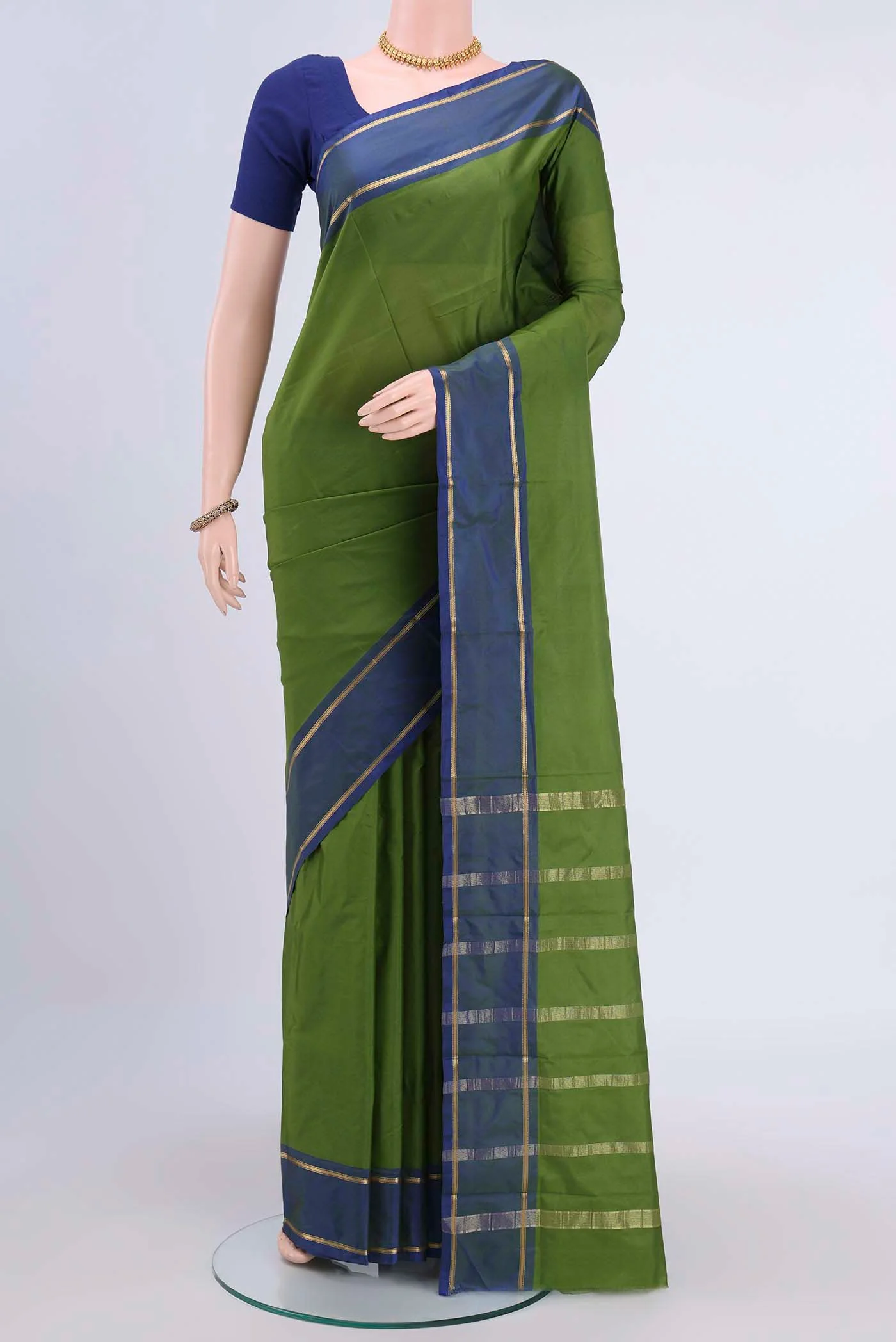 Light Green Dual Tone Blended Bangalore Silk Saree