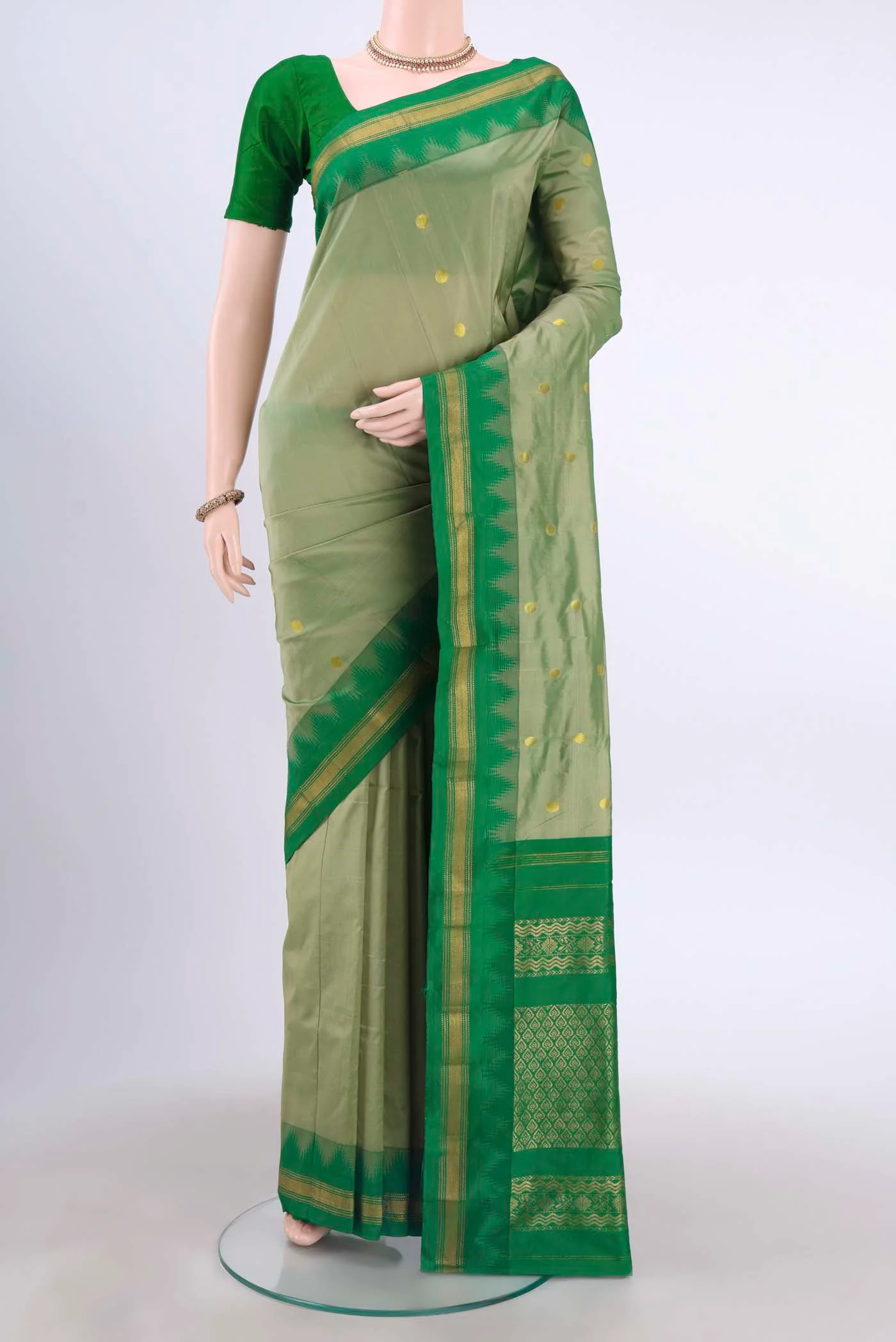 Light Green Dual Tone Blended Bangalore Silk Saree