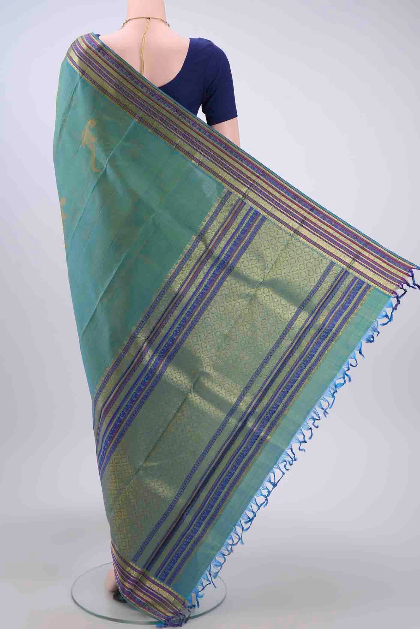 Light Green Dual Tone Kanchipuram Saree - Image 3