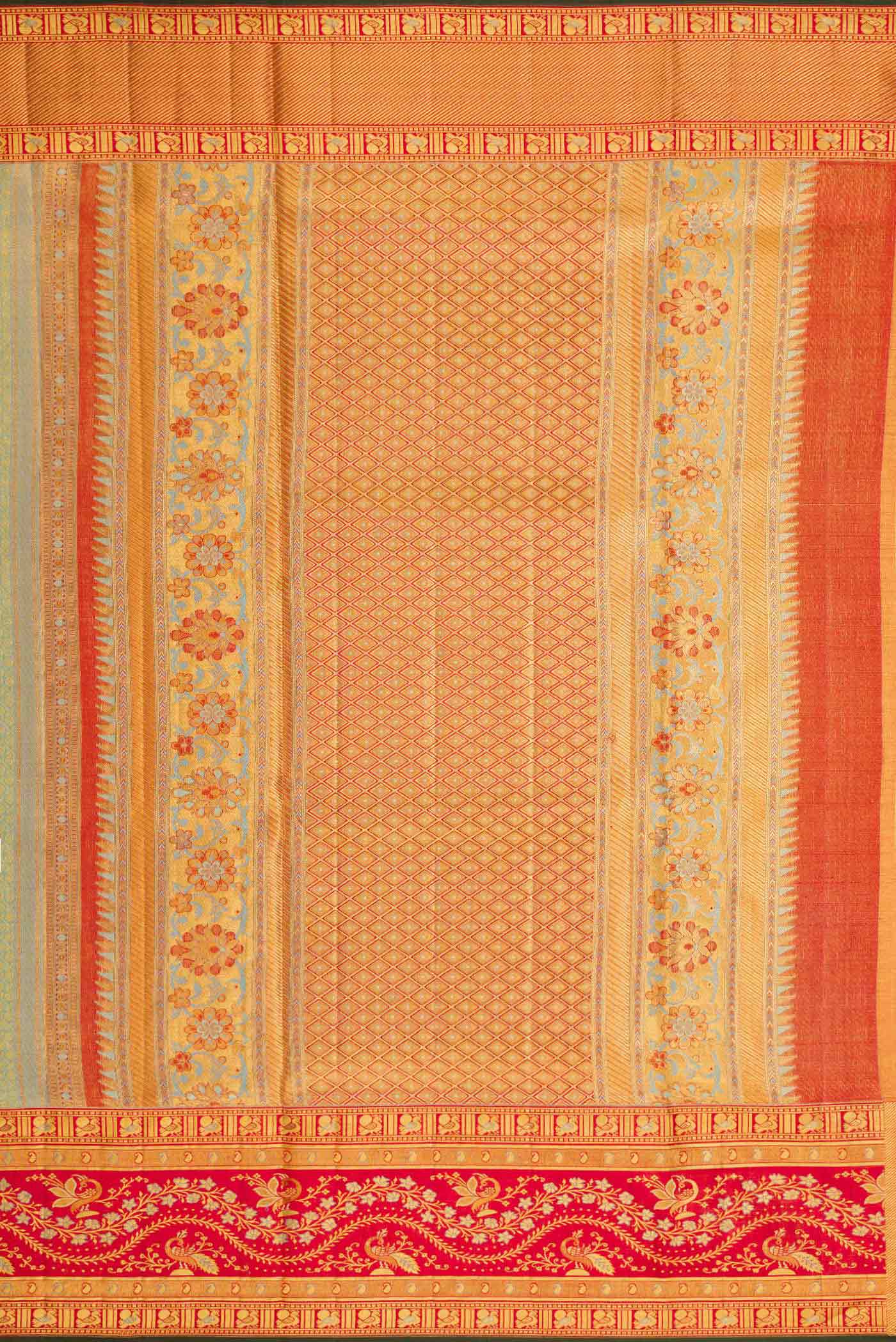 Light Green Dual Tone Kanchipuram Tissue Silk Saree - Image 7