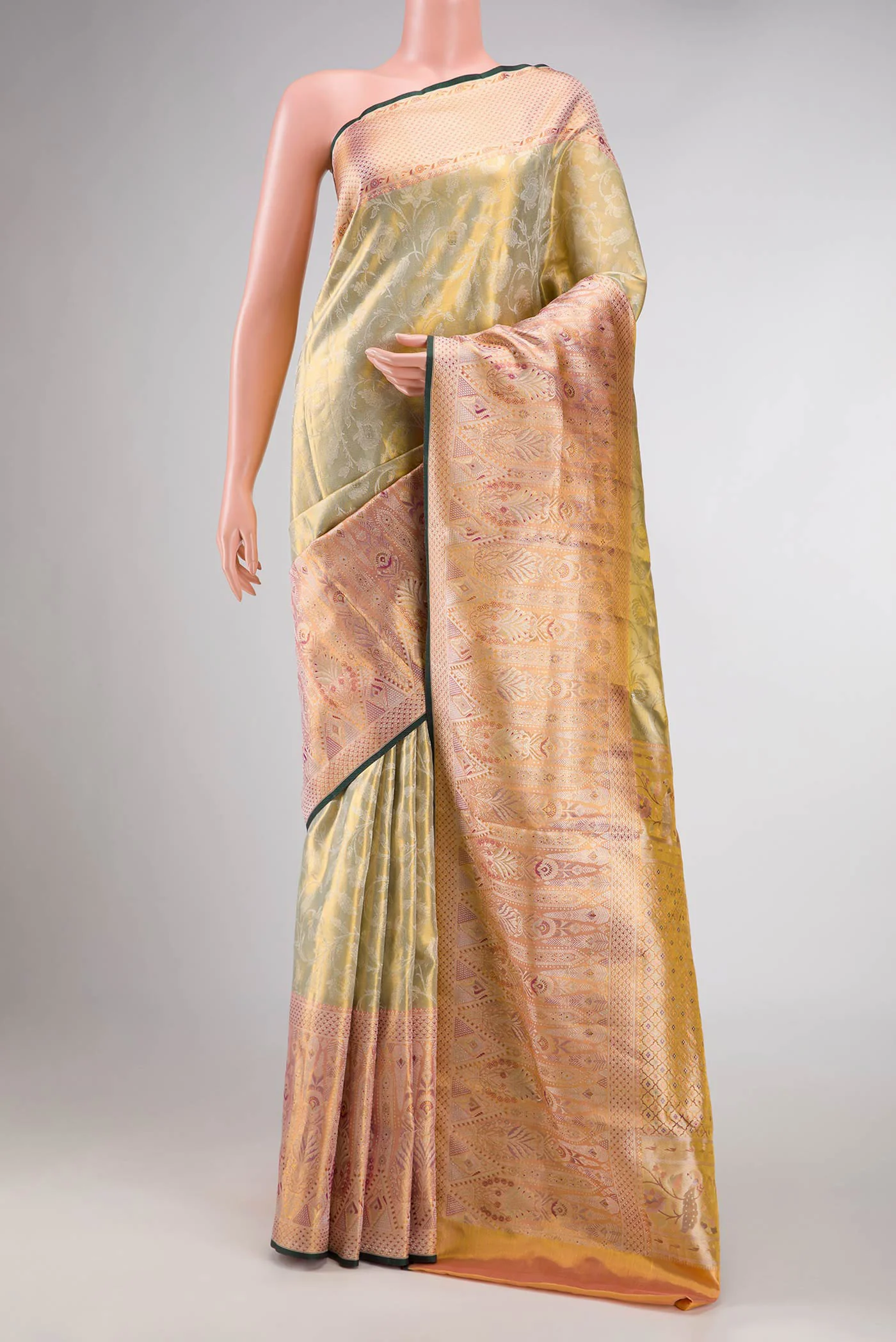 Light Green Dual Tone Kanchipuram Tissue Silk Saree