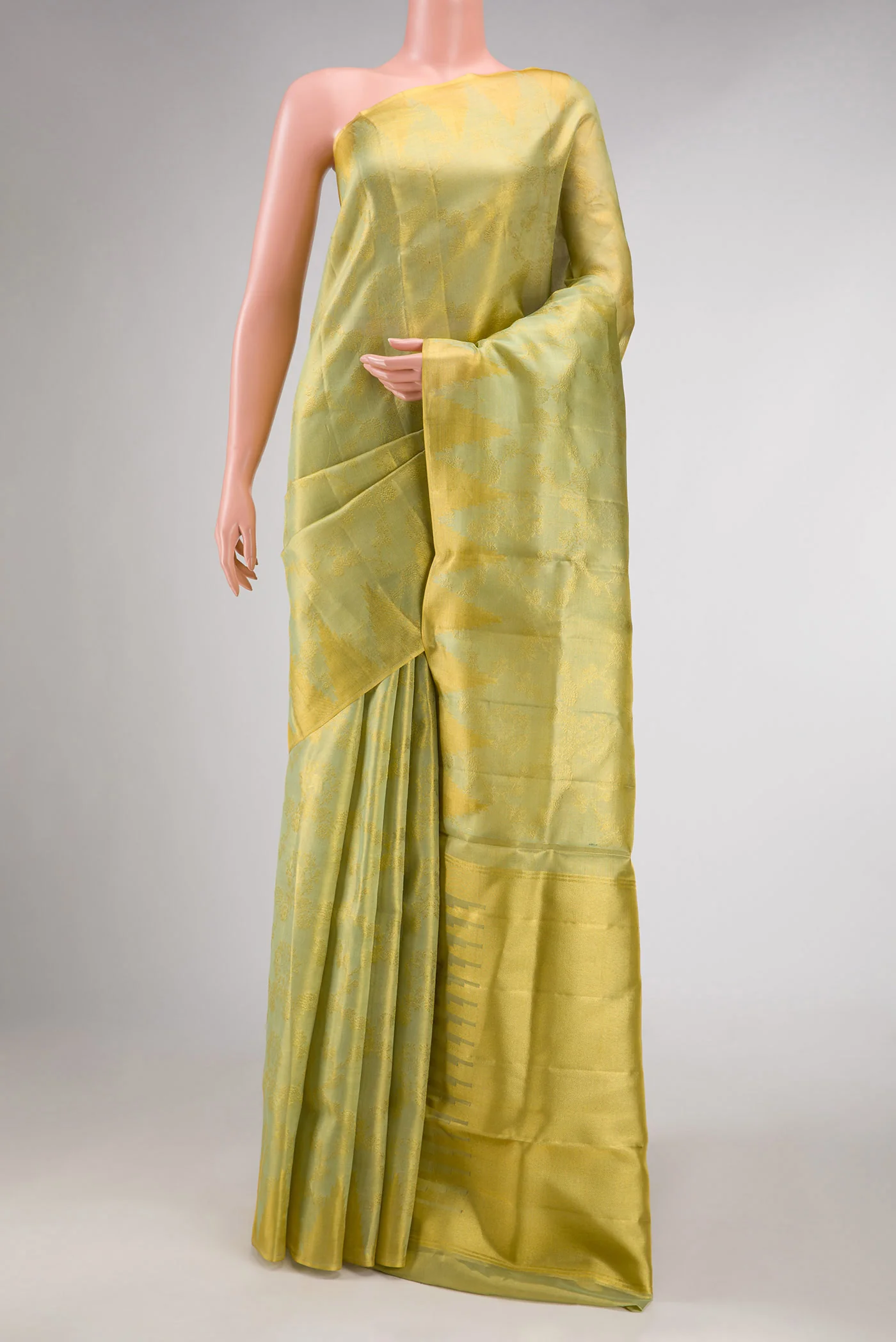 Light Green Dual Tone Kanchipuram Tissue Silk Saree