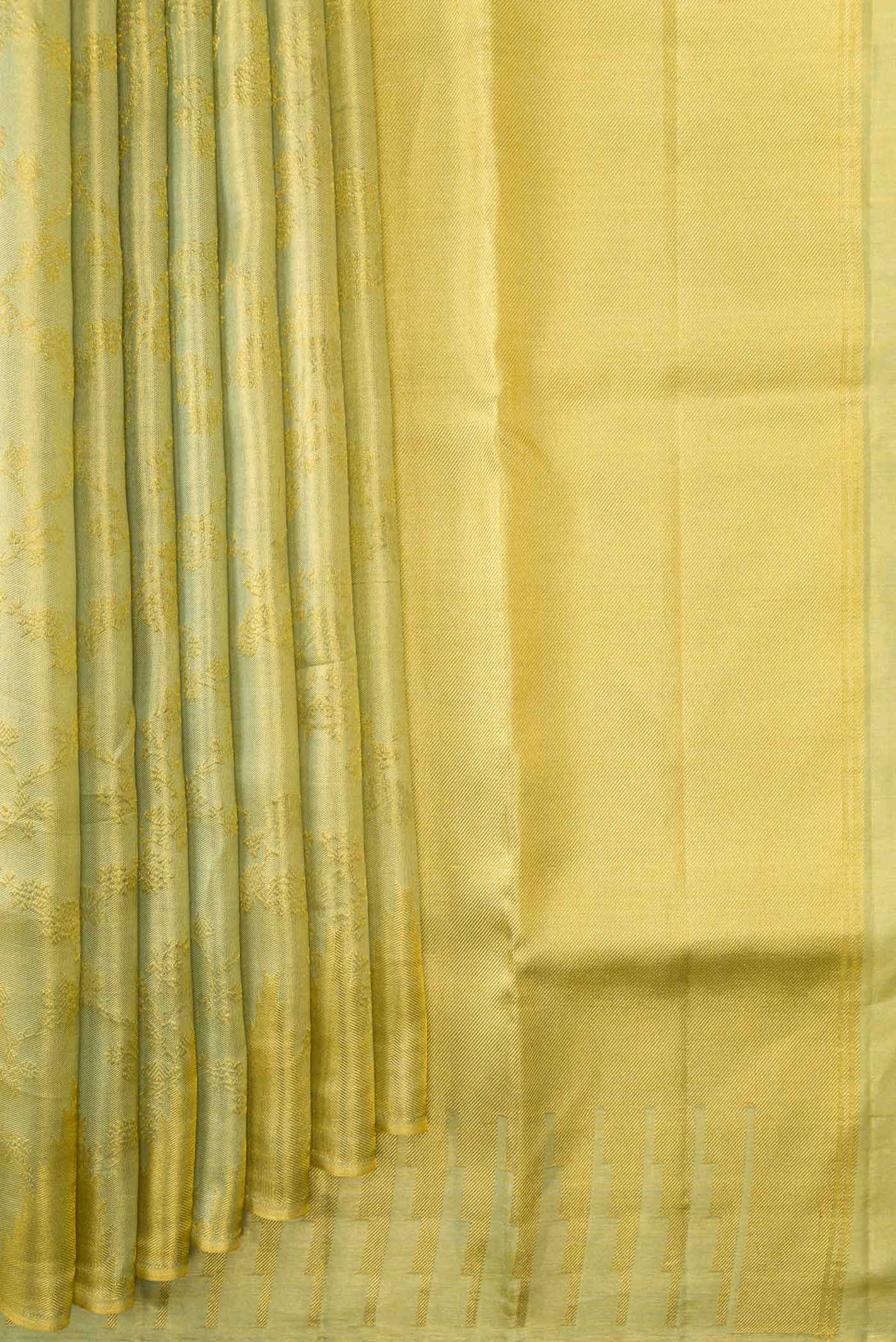 Light Green Dual Tone Kanchipuram Tissue Silk Saree - Image 4
