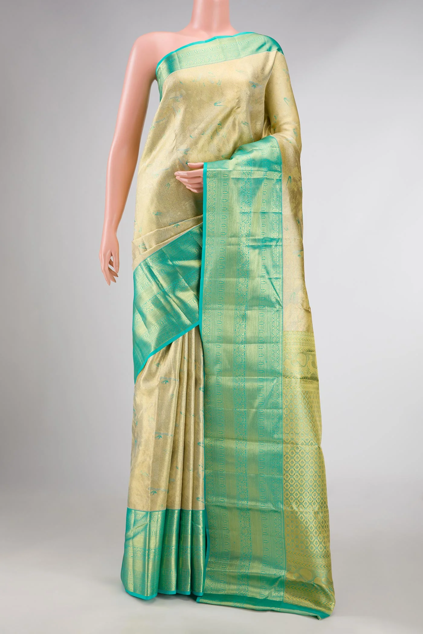 Light Green Dual Tone Kanchipuram Tissue Silk Saree