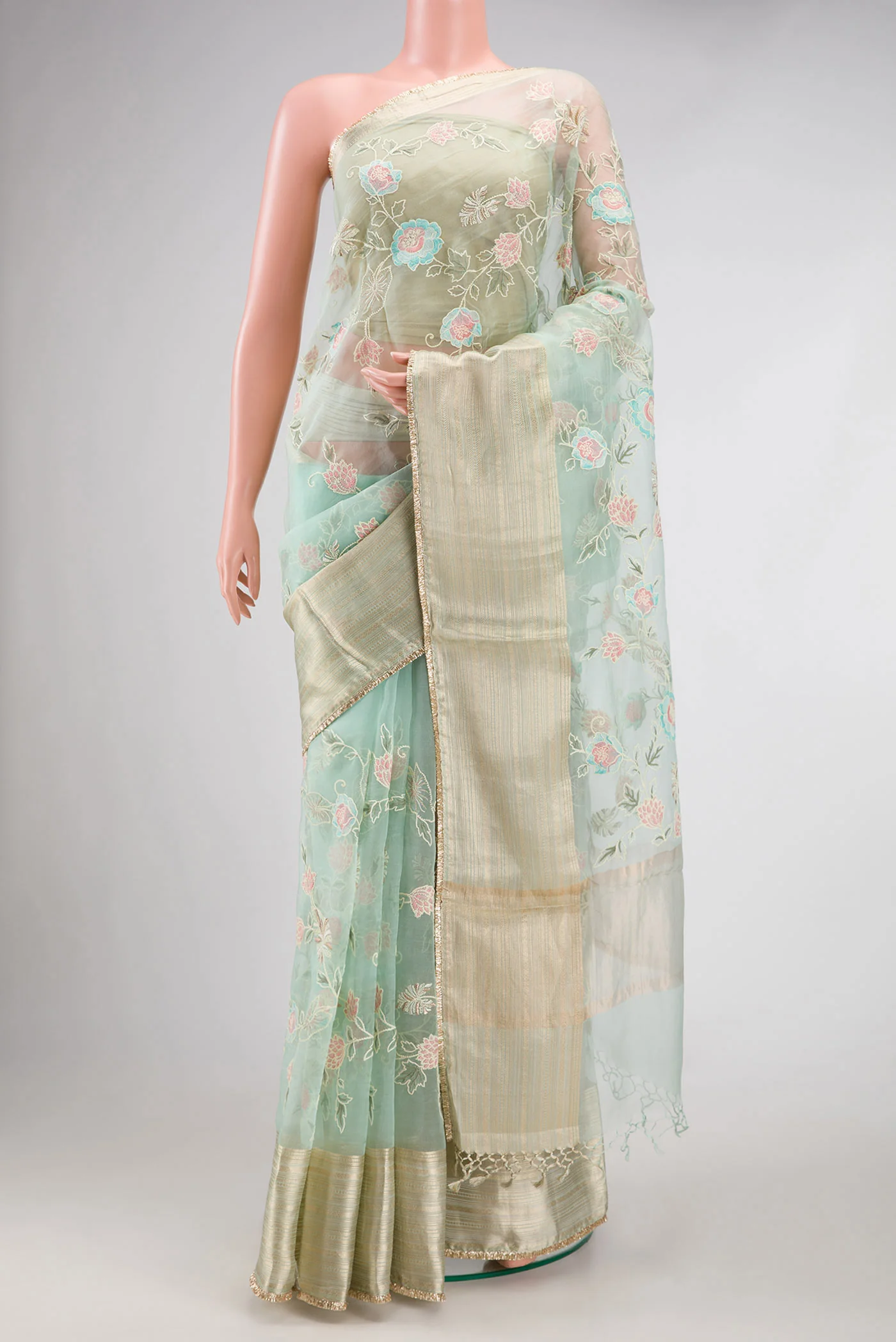 Light Blue Organza Silk Saree