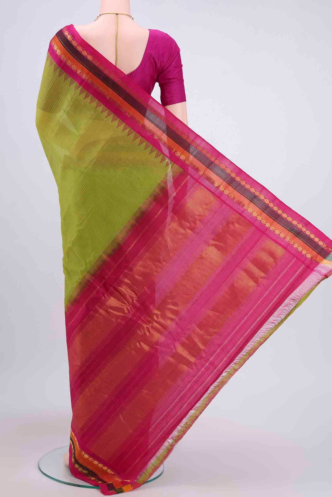 Green Gadwal Silk Cotton Saree - Image 3