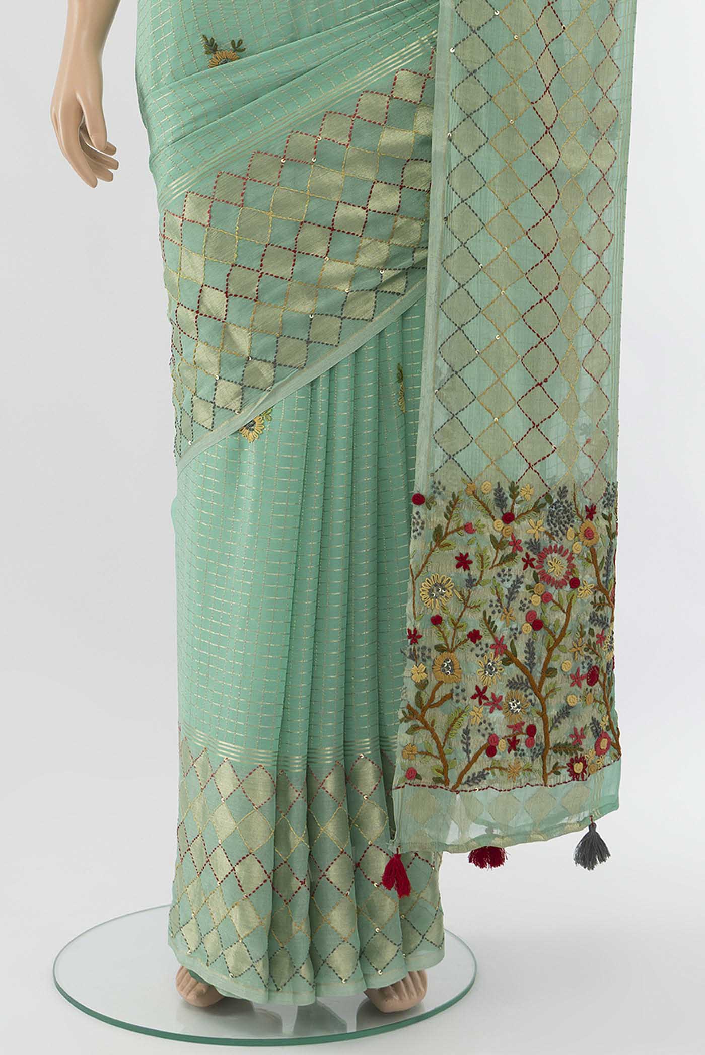 Light Green Georgette Saree - Image 3