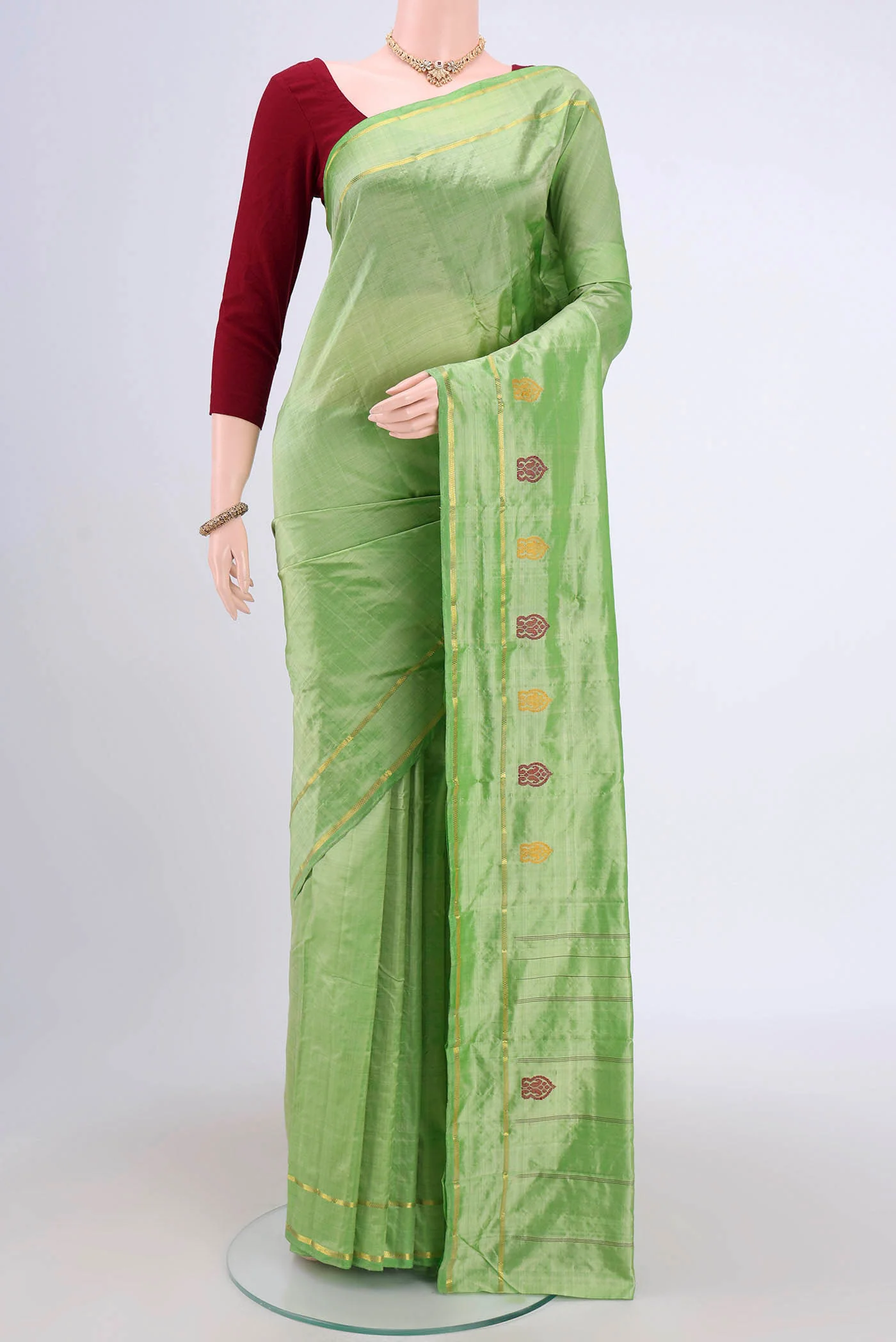 Pista Green Kanchipuram Silk Saree