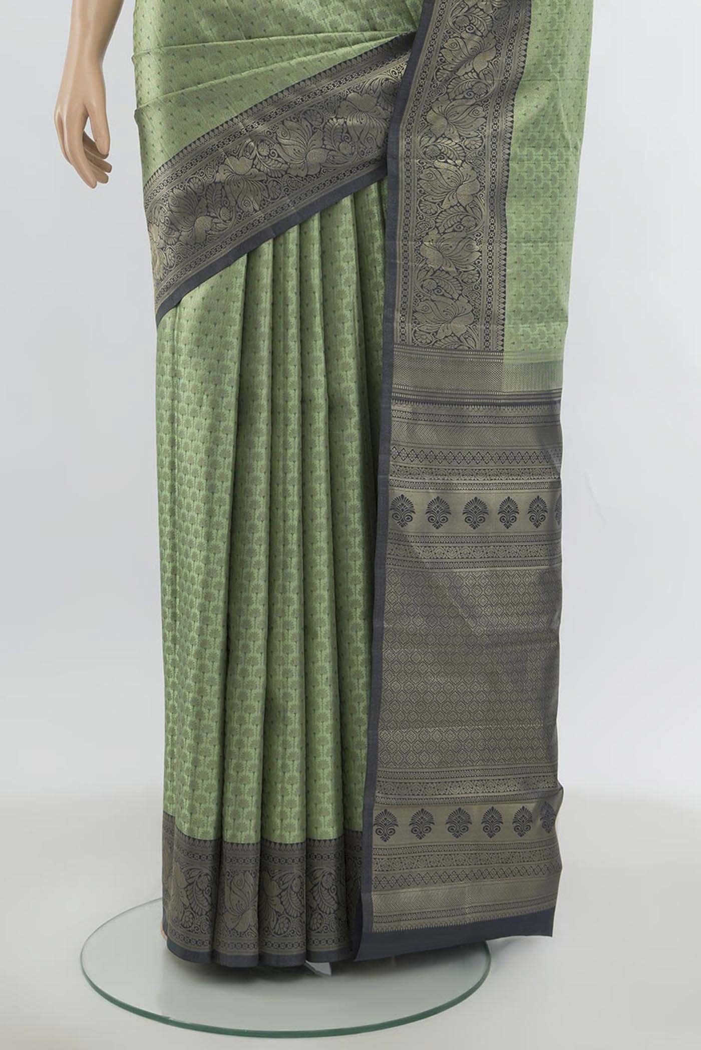 Sage Green Kanchipuram Silk Saree - Image 3
