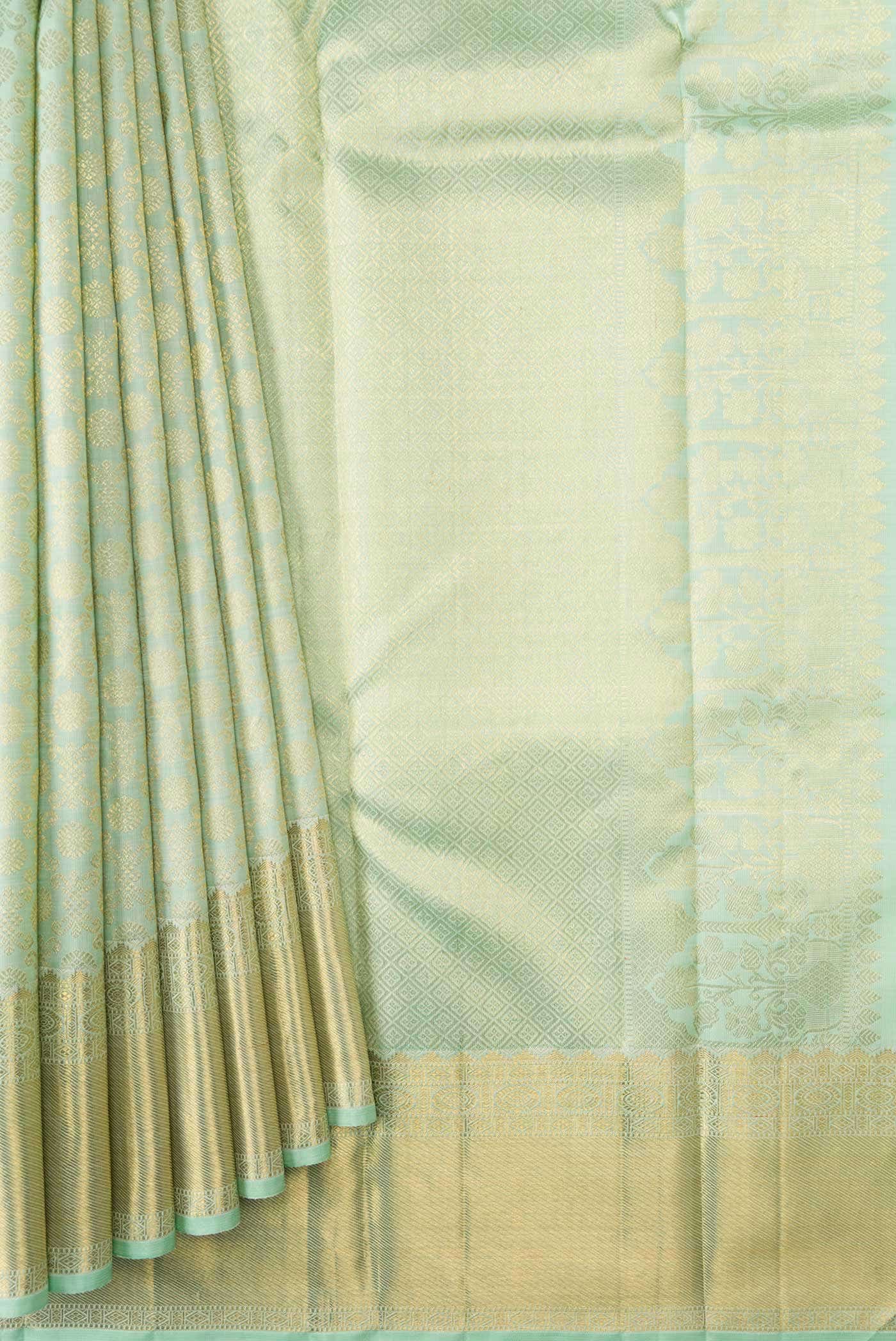 Pure Silk Pure Zari Light Green Kanjivaram Saree - Image 2