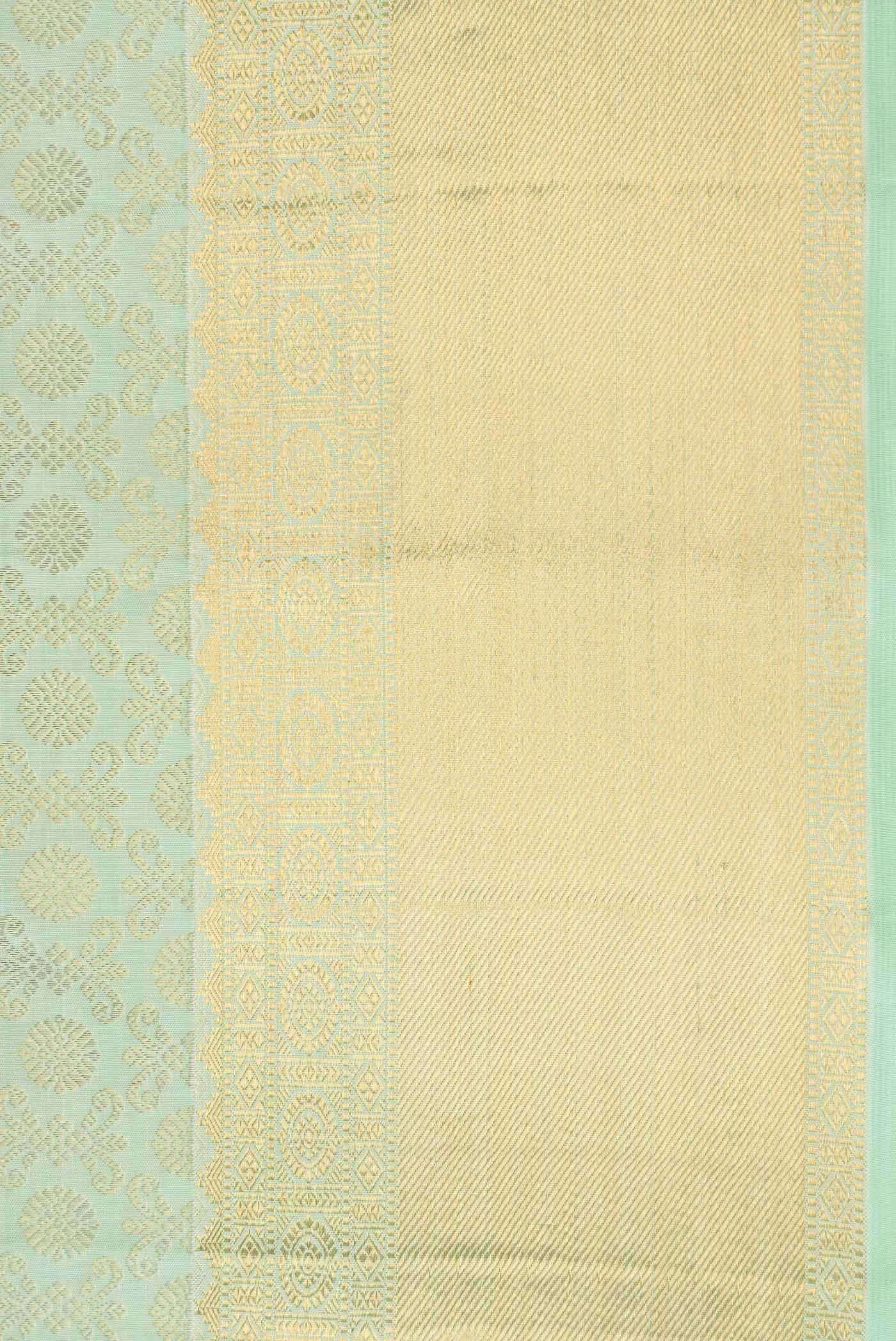 Pure Silk Pure Zari Light Green Kanjivaram Saree - Image 6