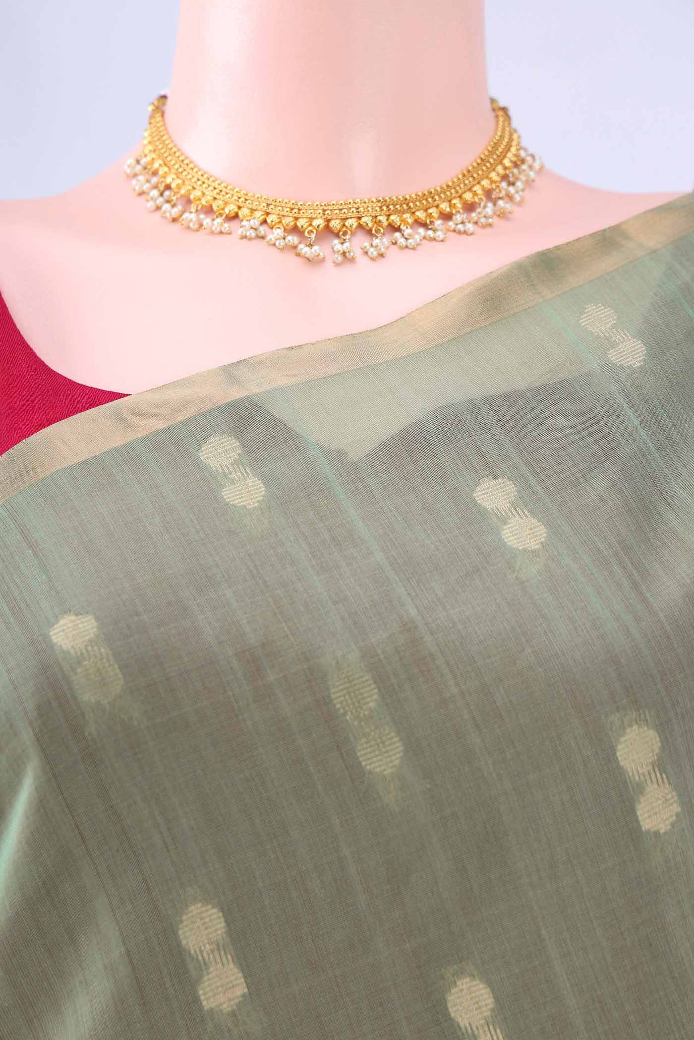 Light Green Kora Cotton Saree - Image 2