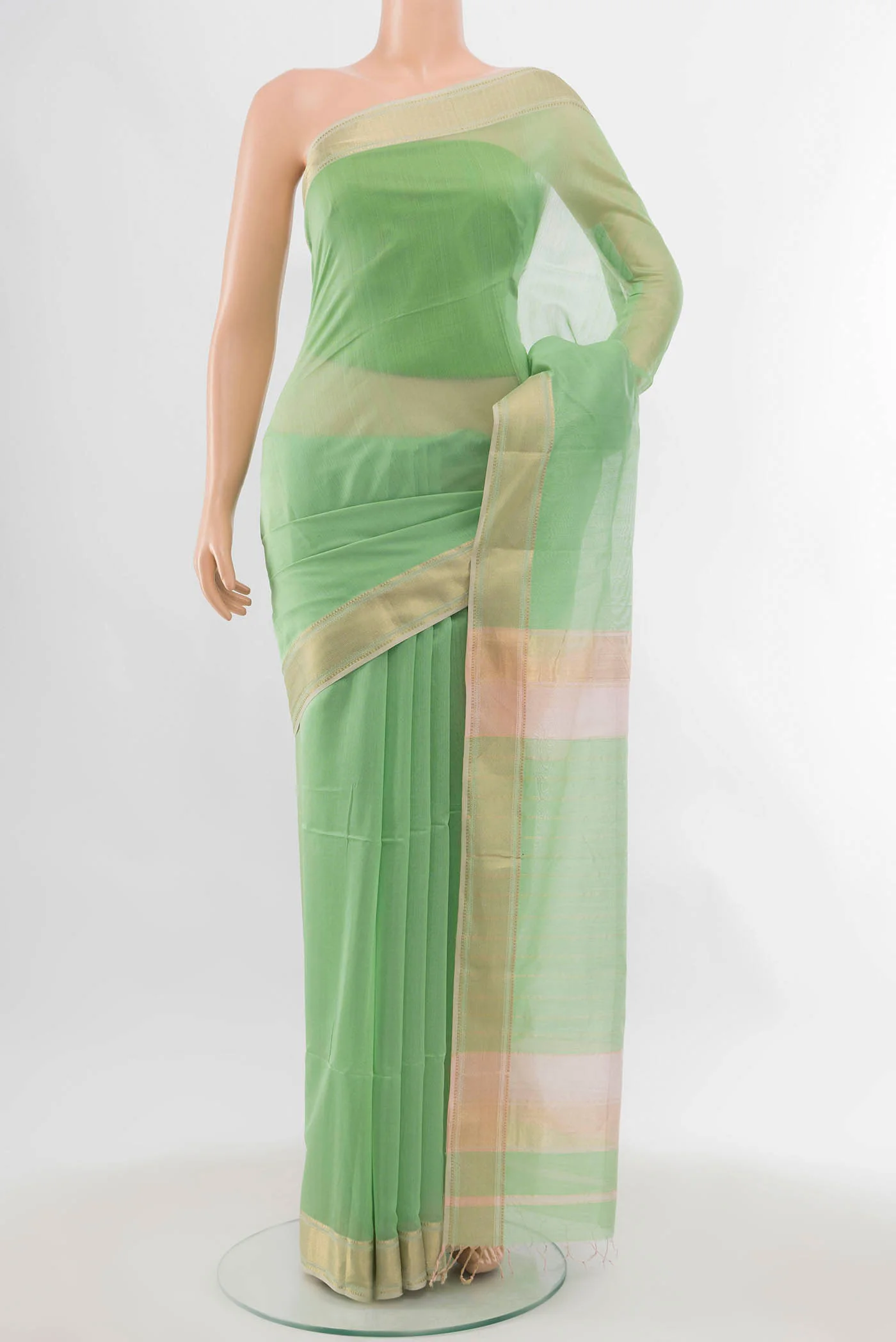 Light Green Maheshwari Silk Cotton Saree