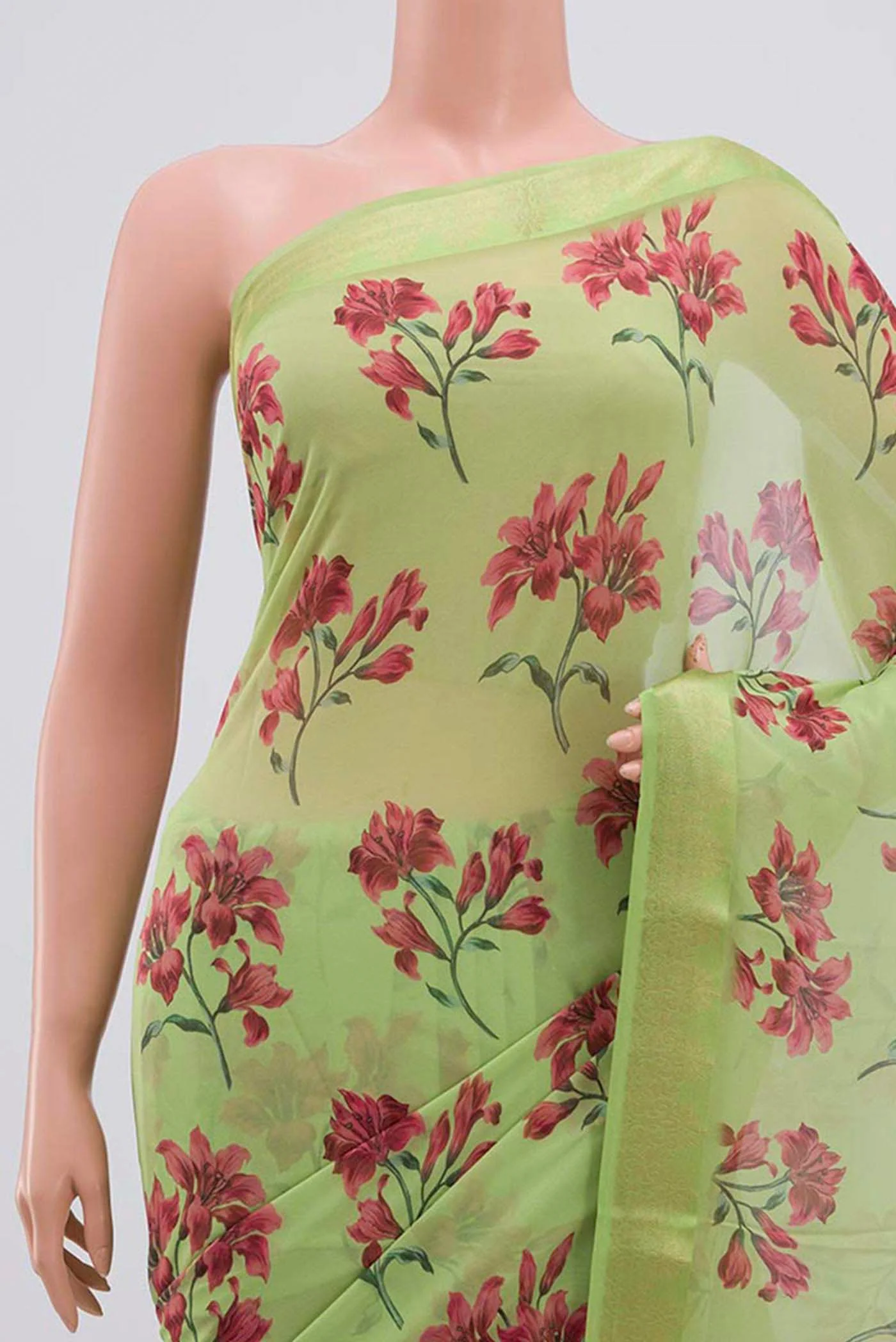 Light Green Mysore Chiffon Saree - Image 2
