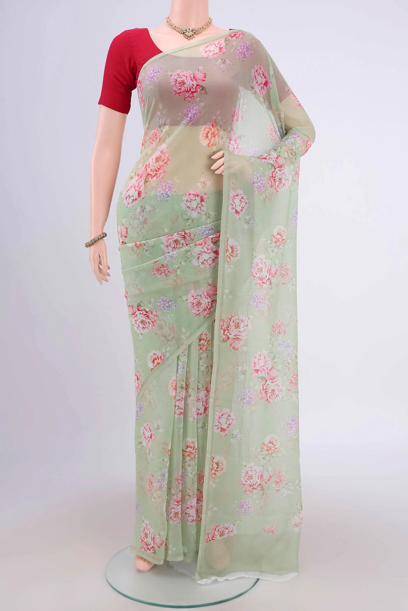 Light Green Mysore Chiffon Saree