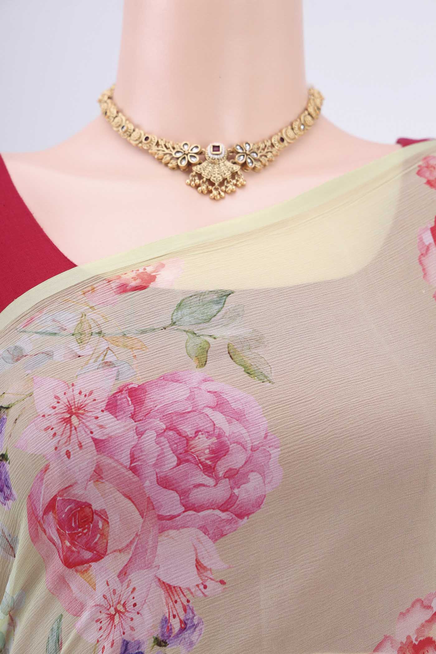 Light Green Mysore Chiffon Saree - Image 2
