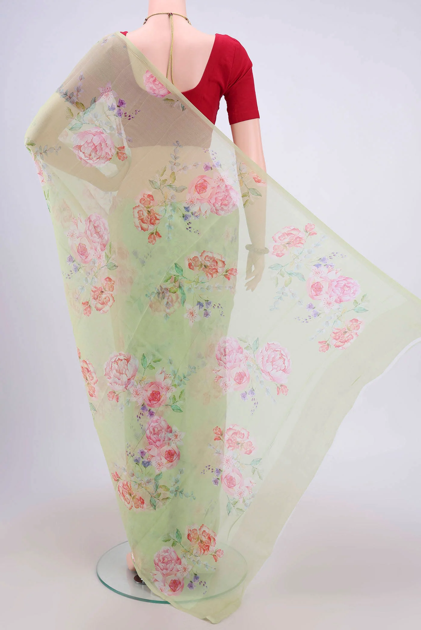 Light Green Mysore Chiffon Saree - Image 3