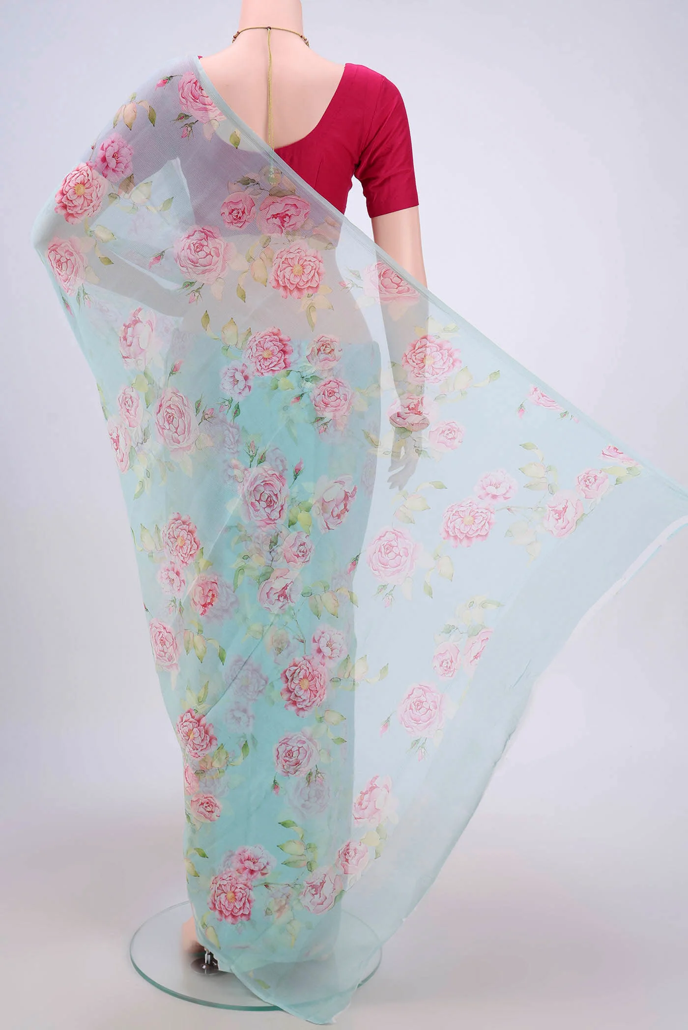 Light Blue Mysore Chiffon Saree - Image 3