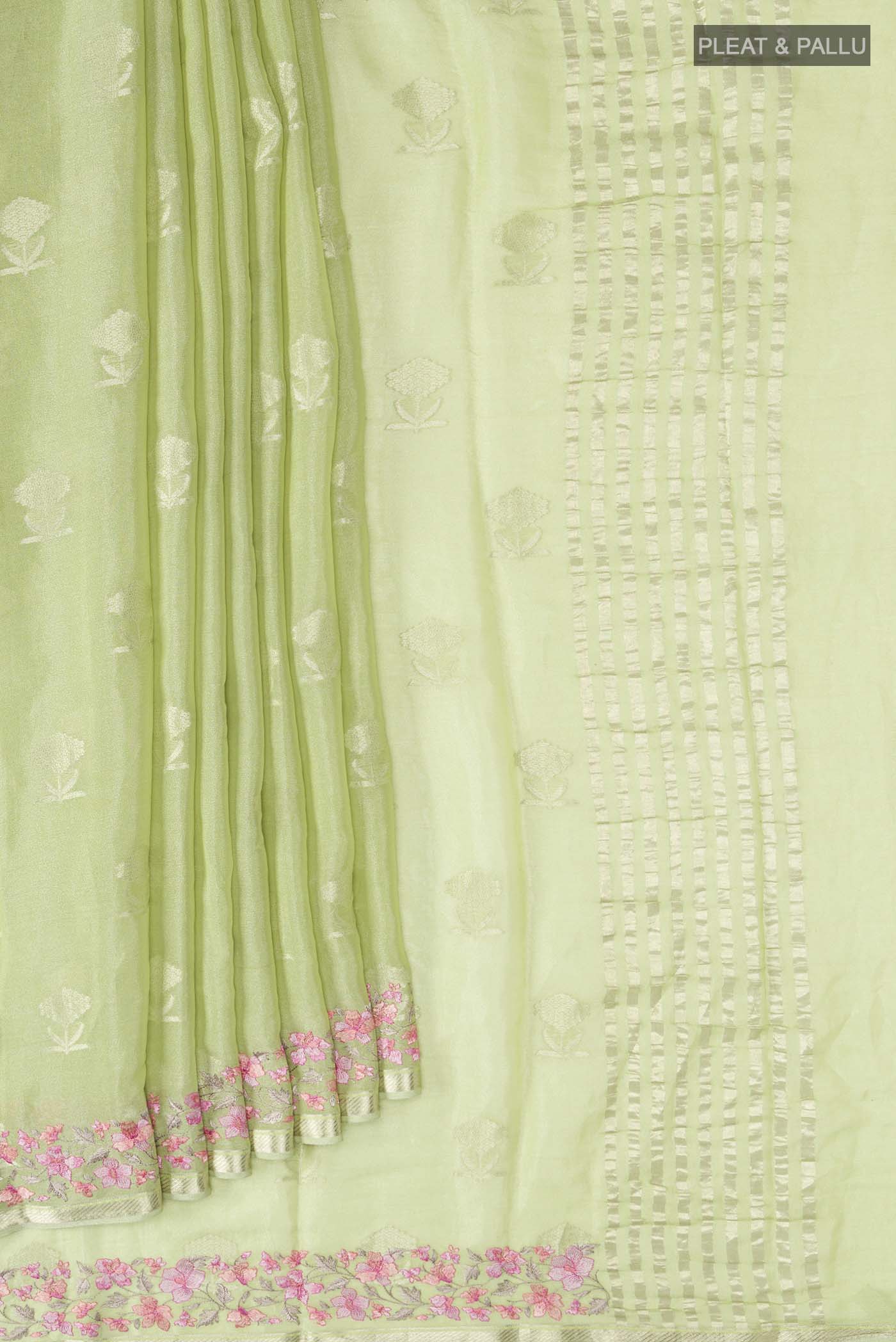 Light Green Mysore Georgette Saree - Image 4