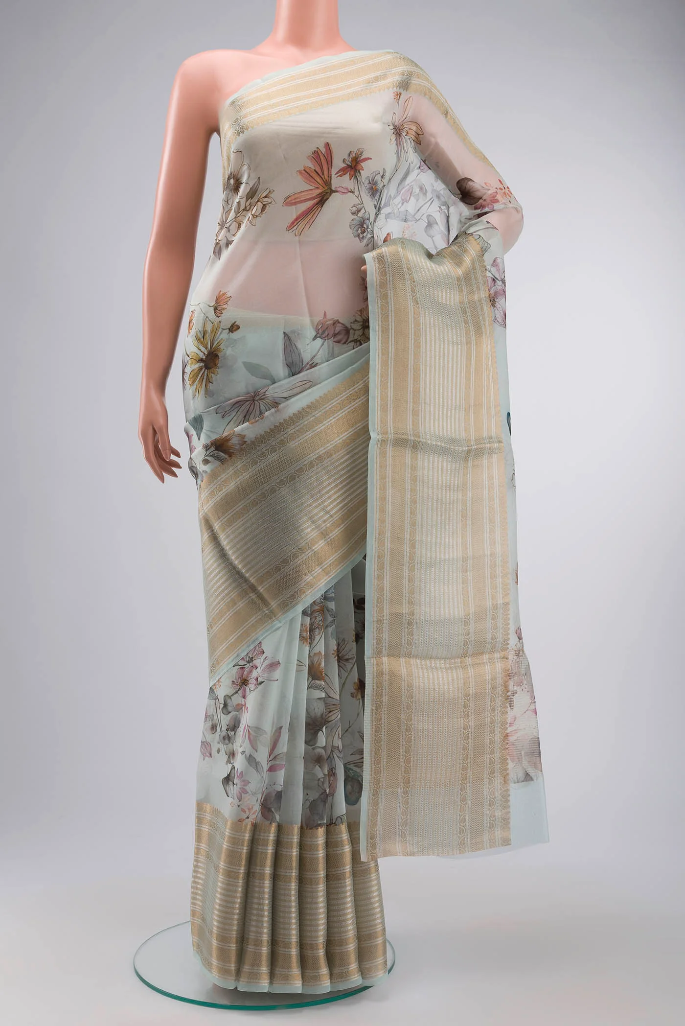 Light Blue Organza Silk Saree