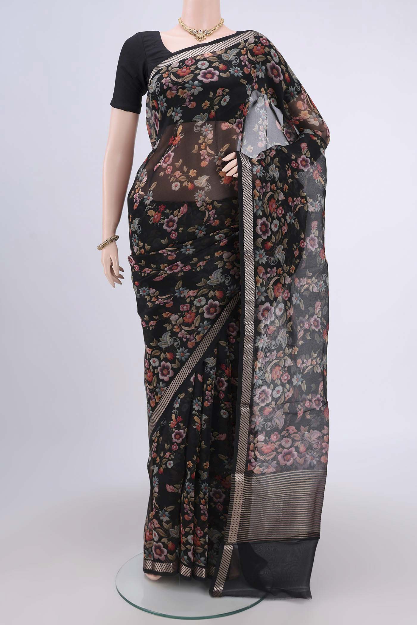 Black Organza Silk Saree