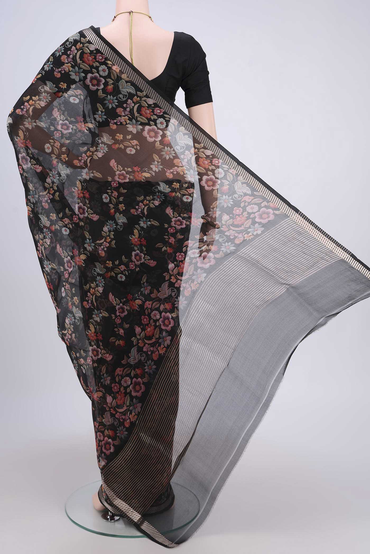 Black Organza Silk Saree - Image 3