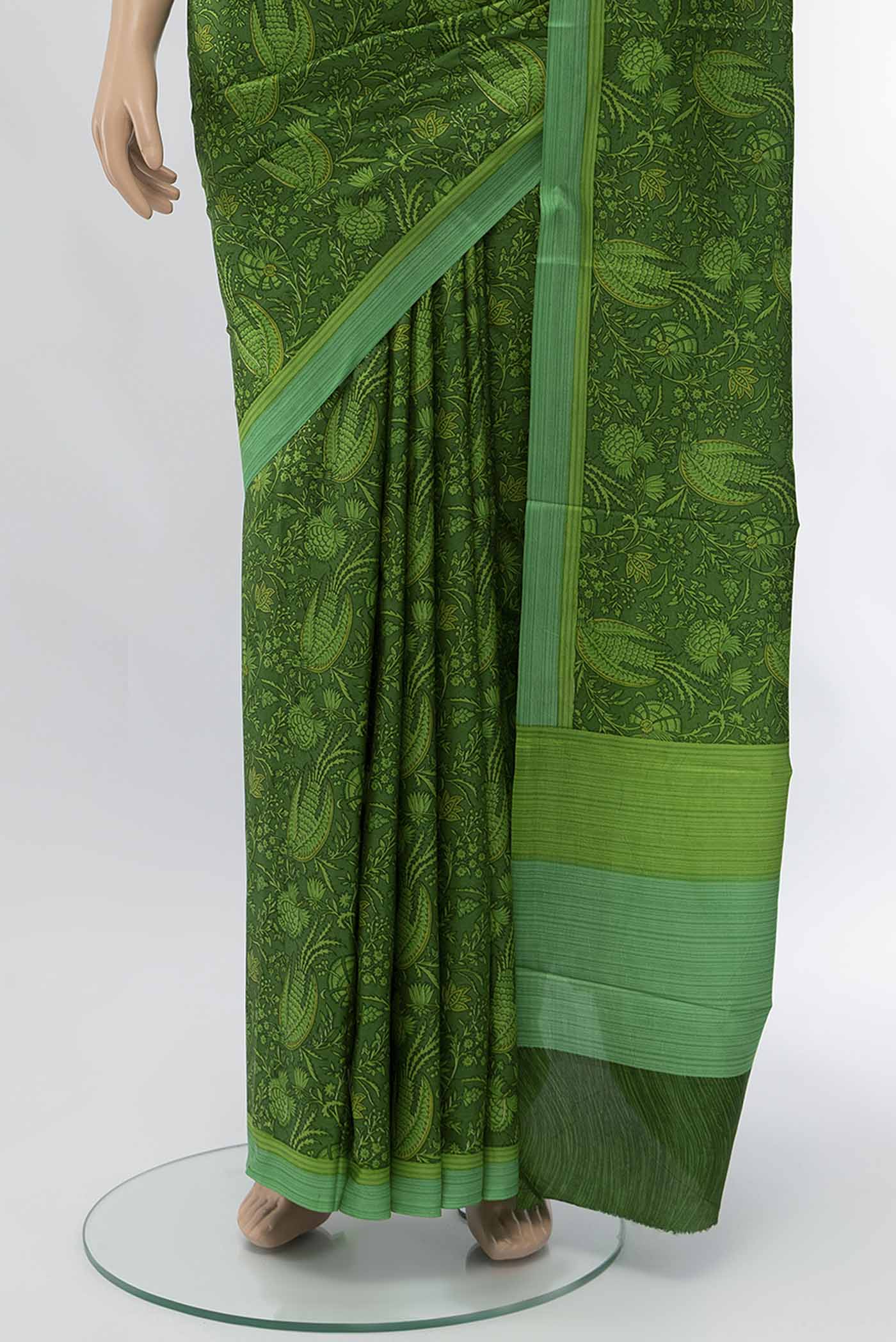 Light Green Printed Silk Saree - Image 3