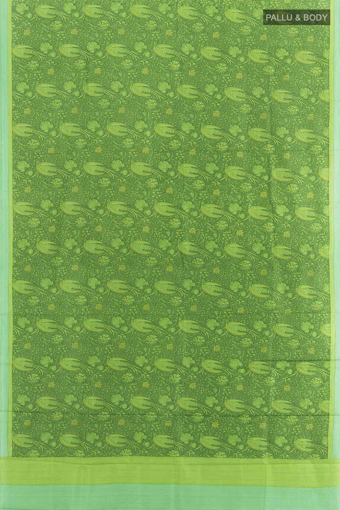 Light Green Printed Silk Saree - Image 5