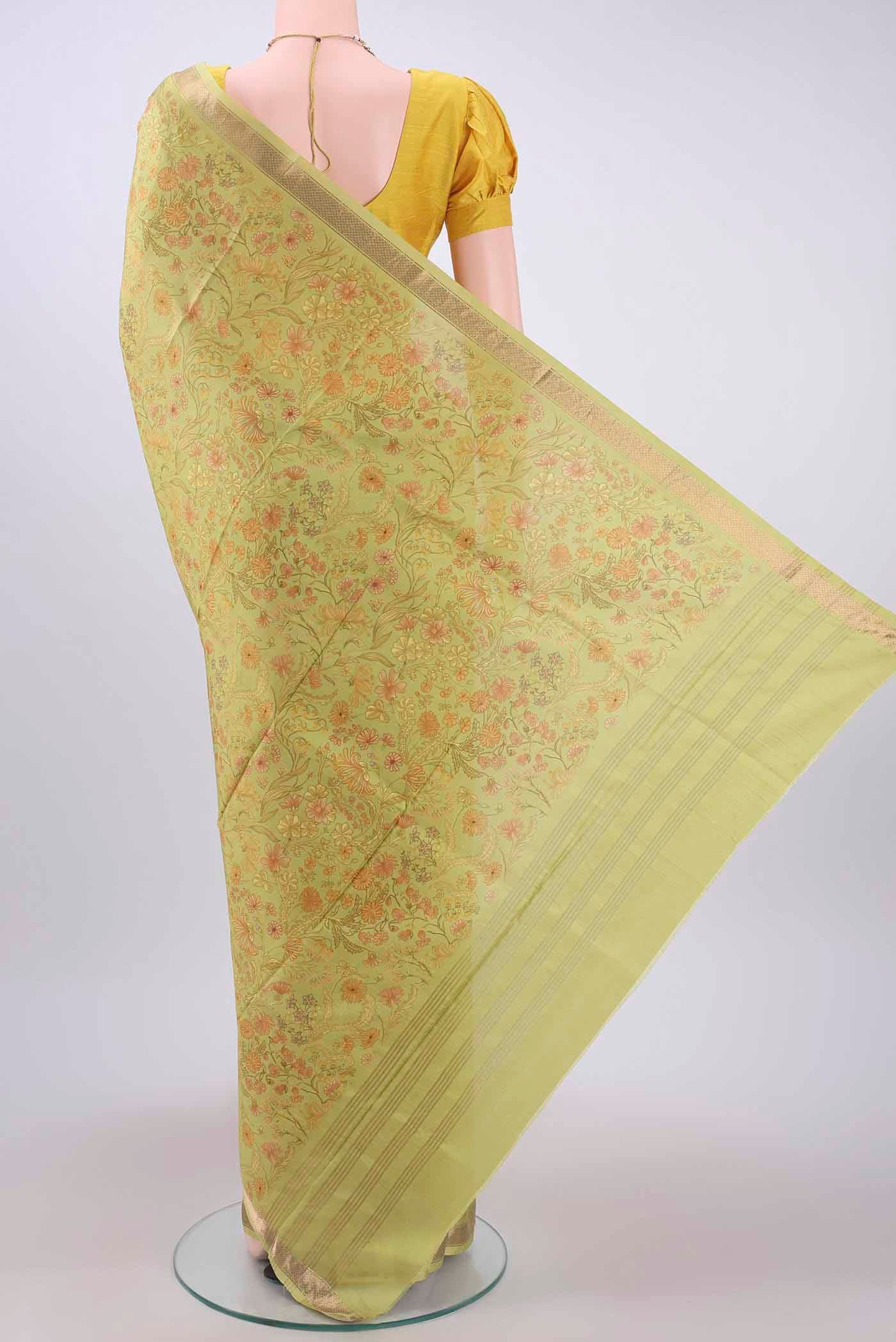 Light Green Printed Silk Saree - Image 3