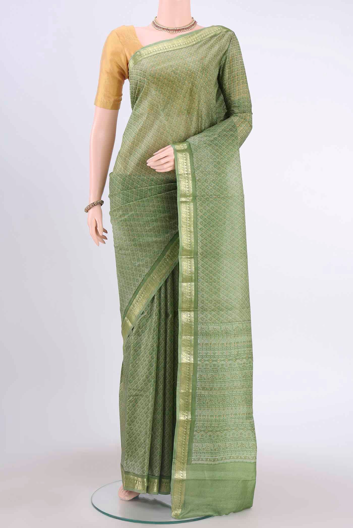 Light Green Printed Silk Saree