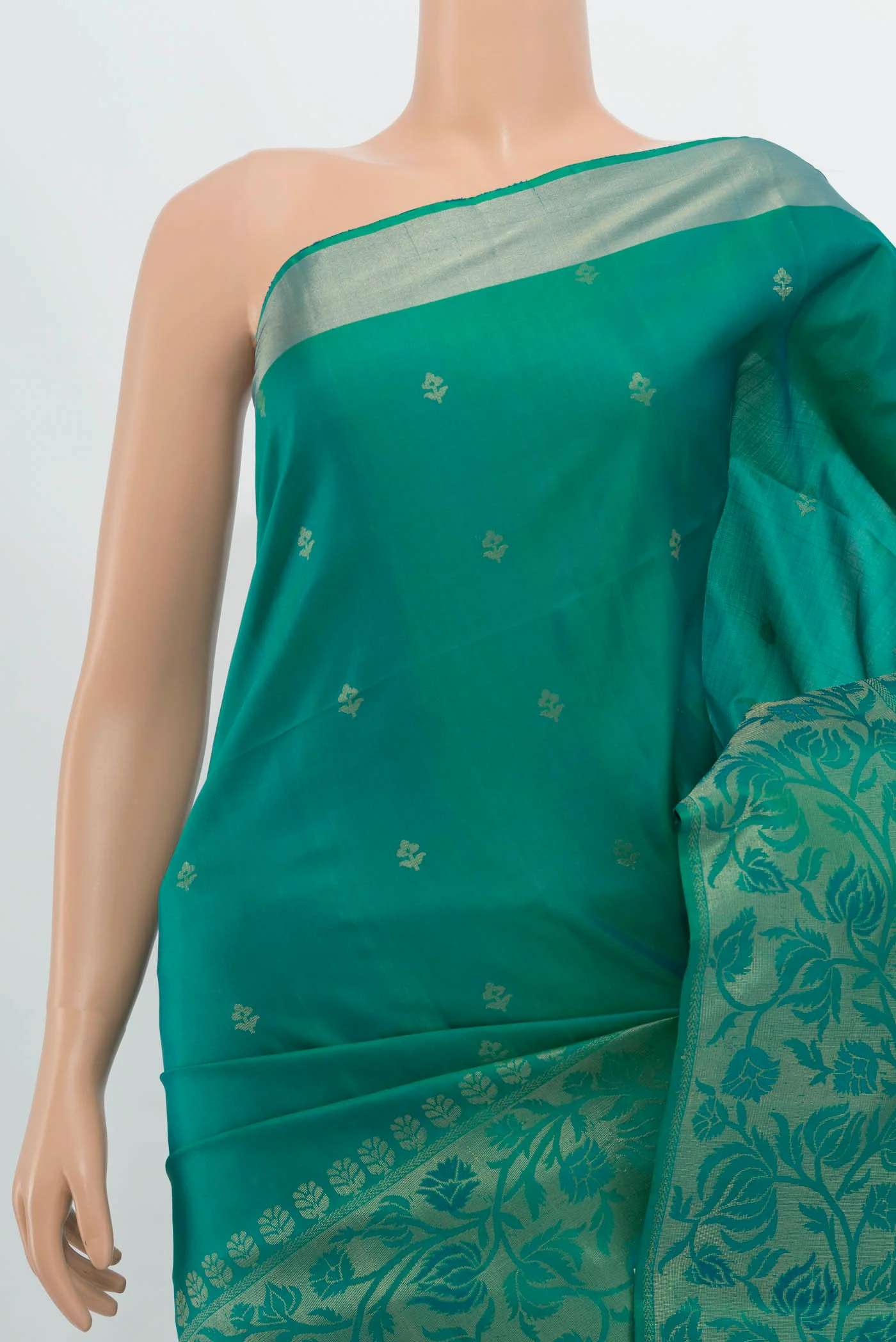 Blue with Green Color Soft Silk Saree - Image 2