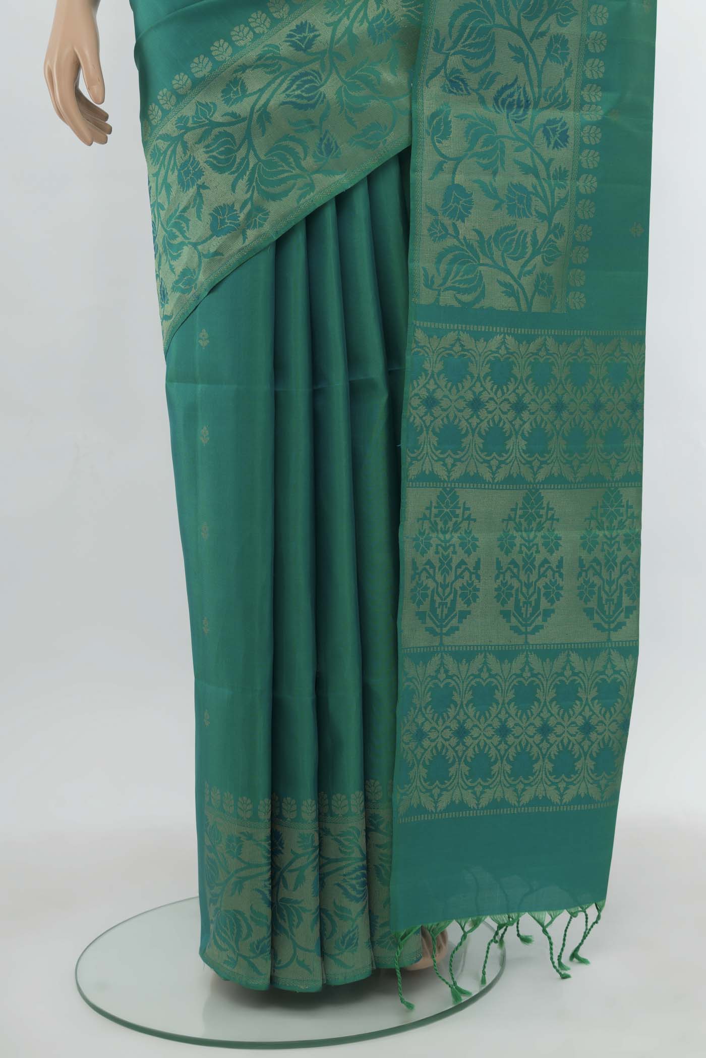 Blue with Green Color Soft Silk Saree - Image 3