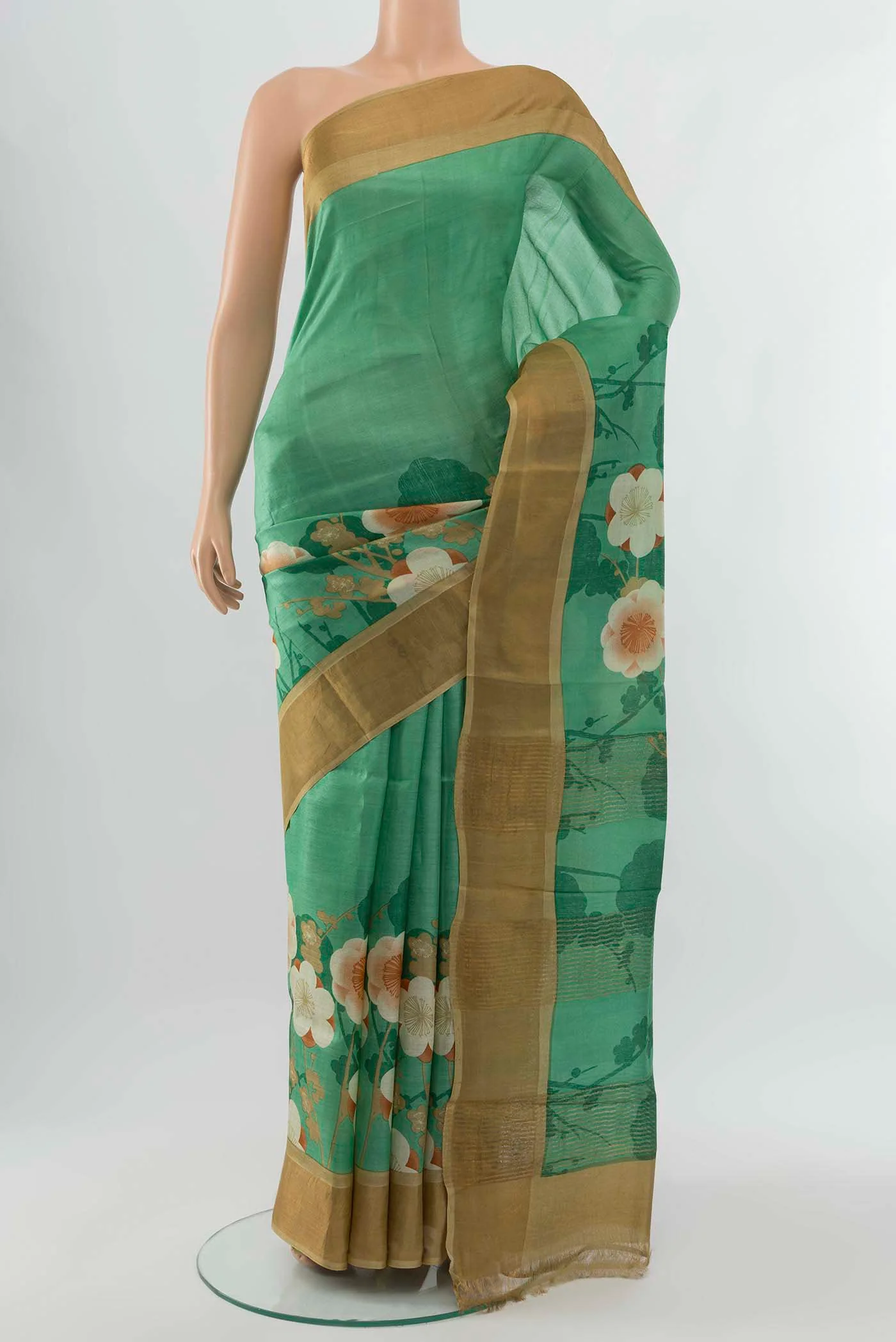 Light Green Tussar Silk Saree
