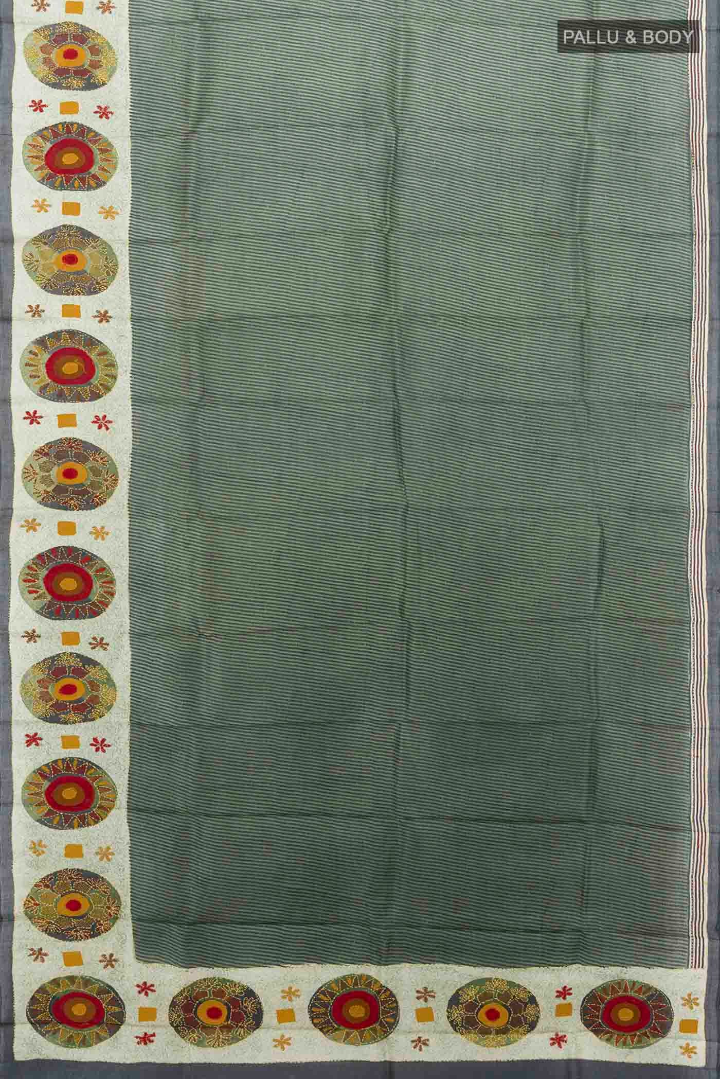 Green Tussar Silk Saree - Image 5