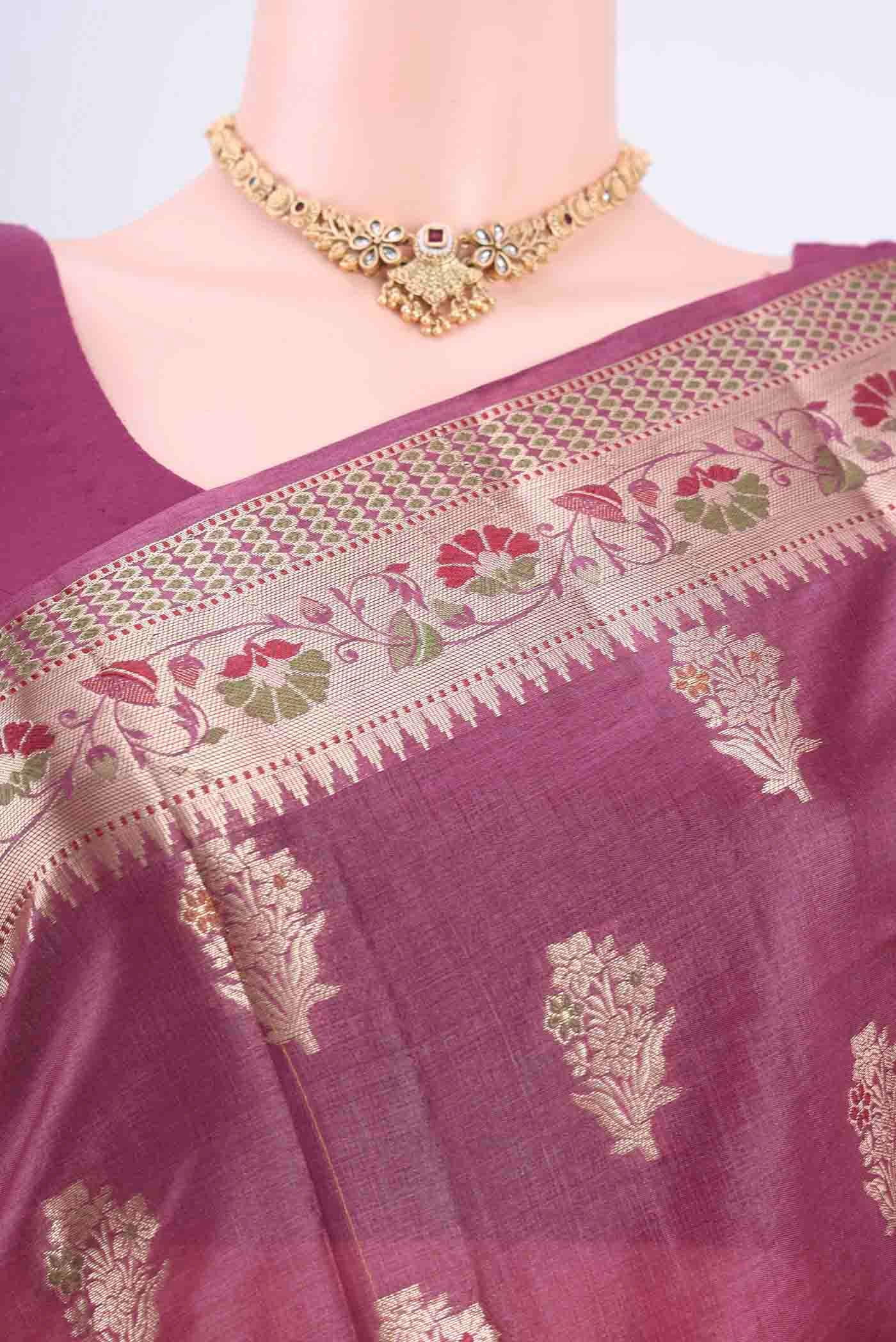 Light Magenta Banarasi Raw Silk Saree - Image 2