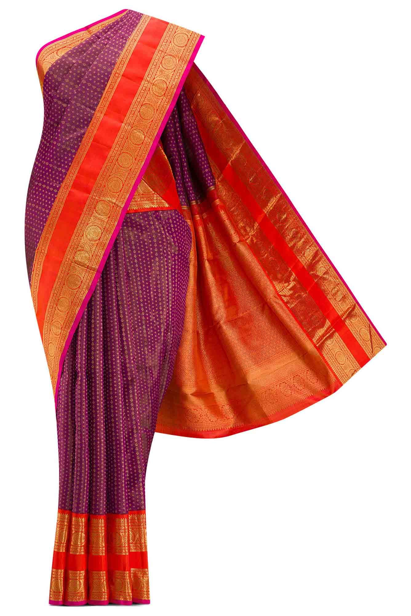 Pure Silk Pure Zari Light Magenta Dual Tone Kanjivaram Saree