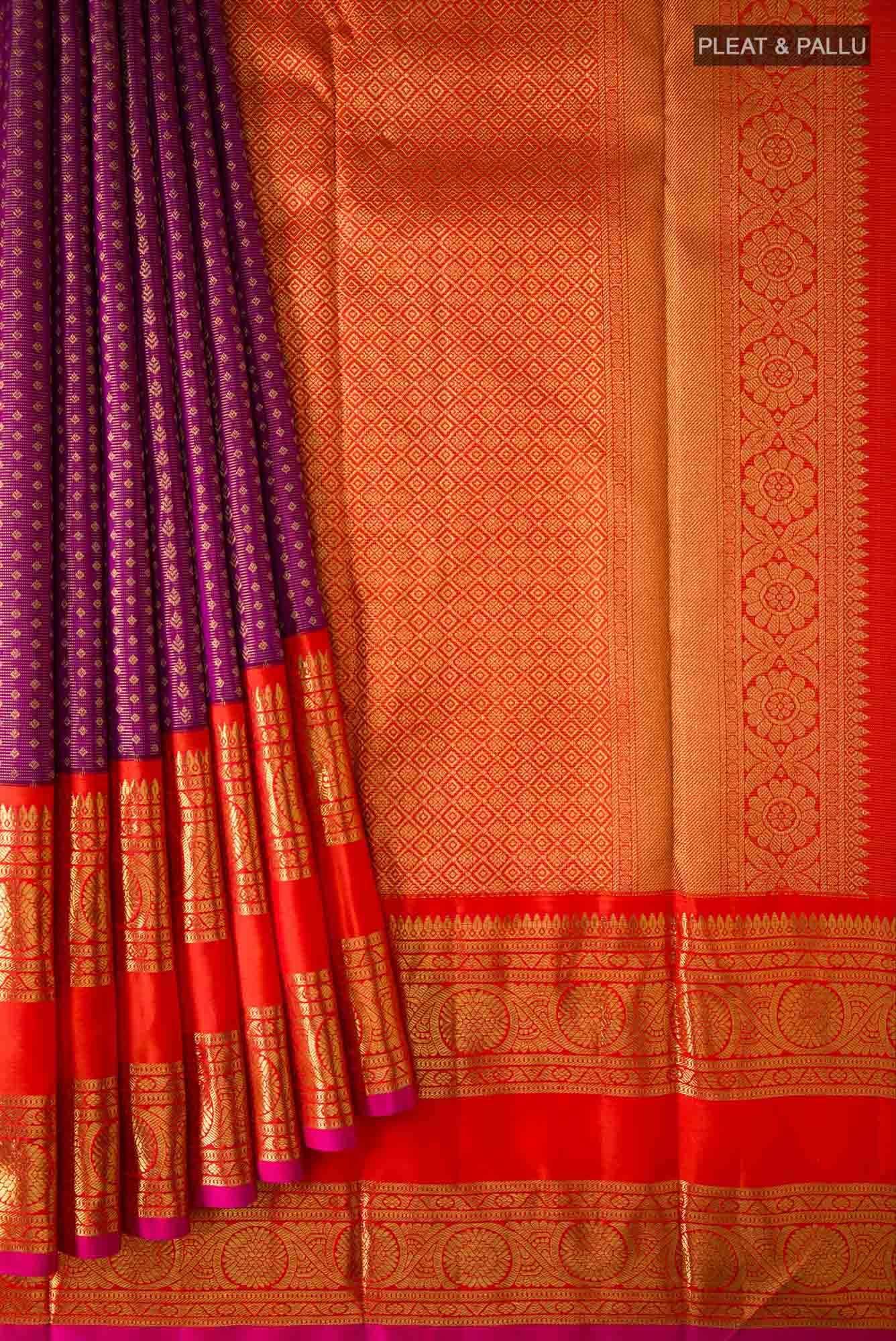 Pure Silk Pure Zari Light Magenta Dual Tone Kanjivaram Saree - Image 2