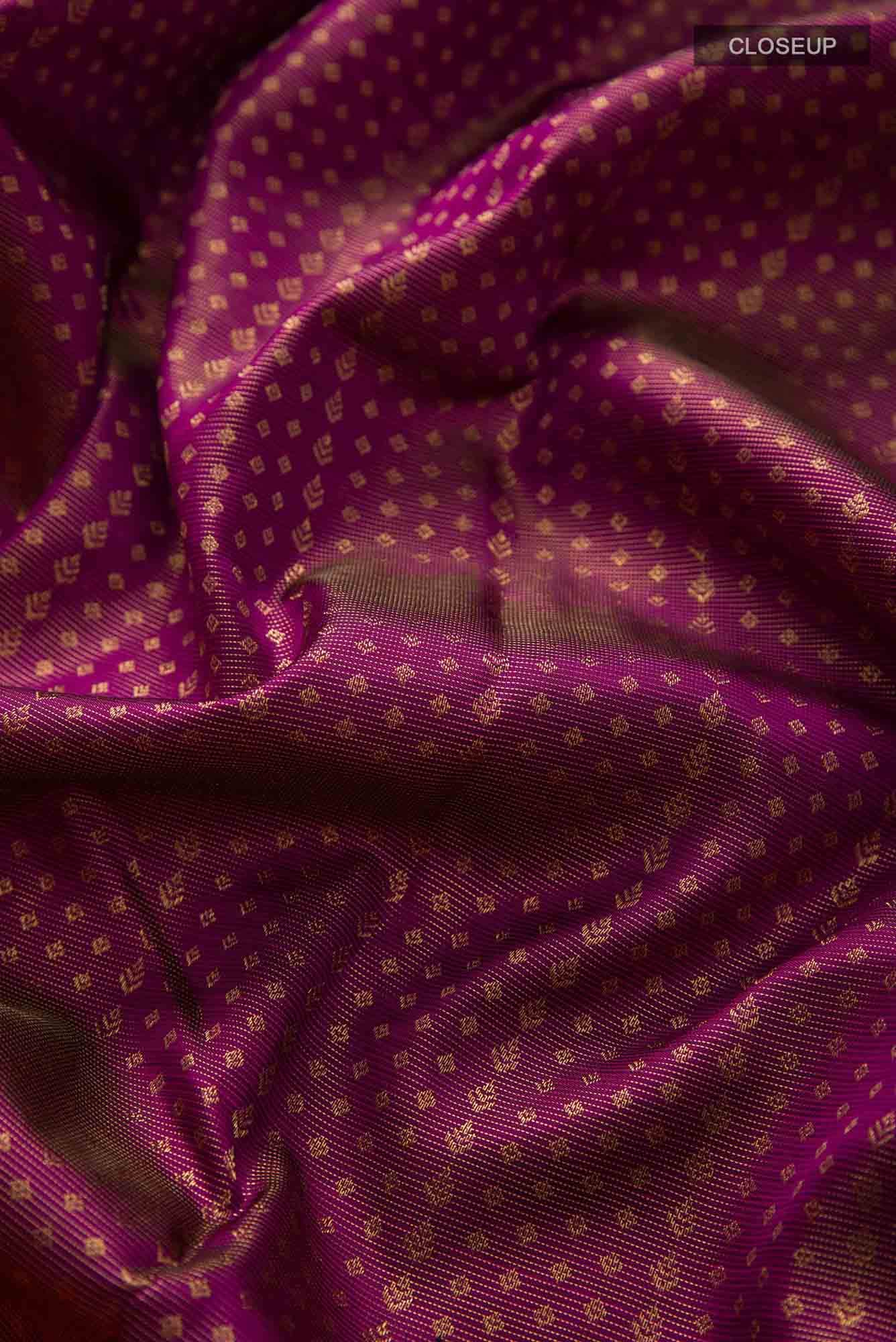 Pure Silk Pure Zari Light Magenta Dual Tone Kanjivaram Saree - Image 3