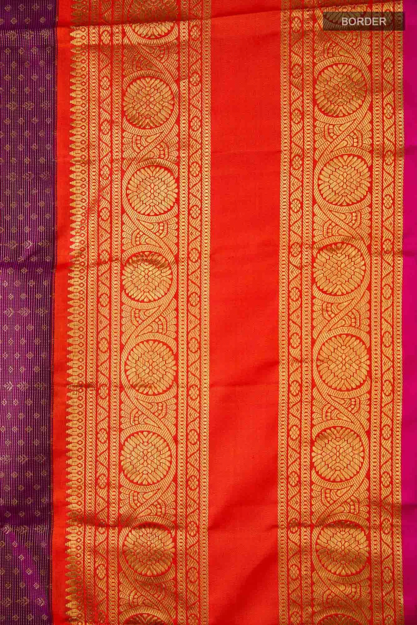 Pure Silk Pure Zari Light Magenta Dual Tone Kanjivaram Saree - Image 5