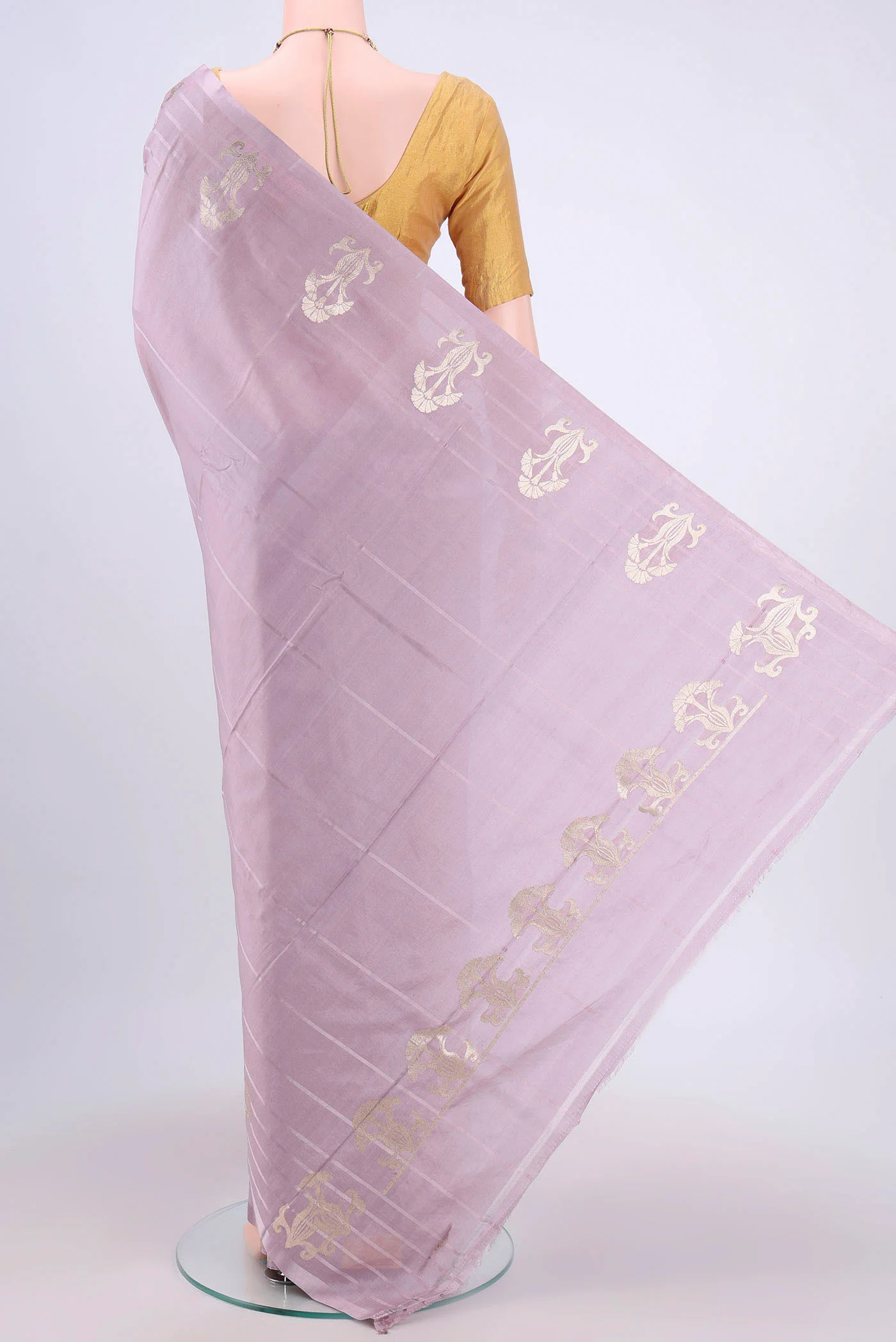Lilac Banarasi Katan Silk Saree - Image 3